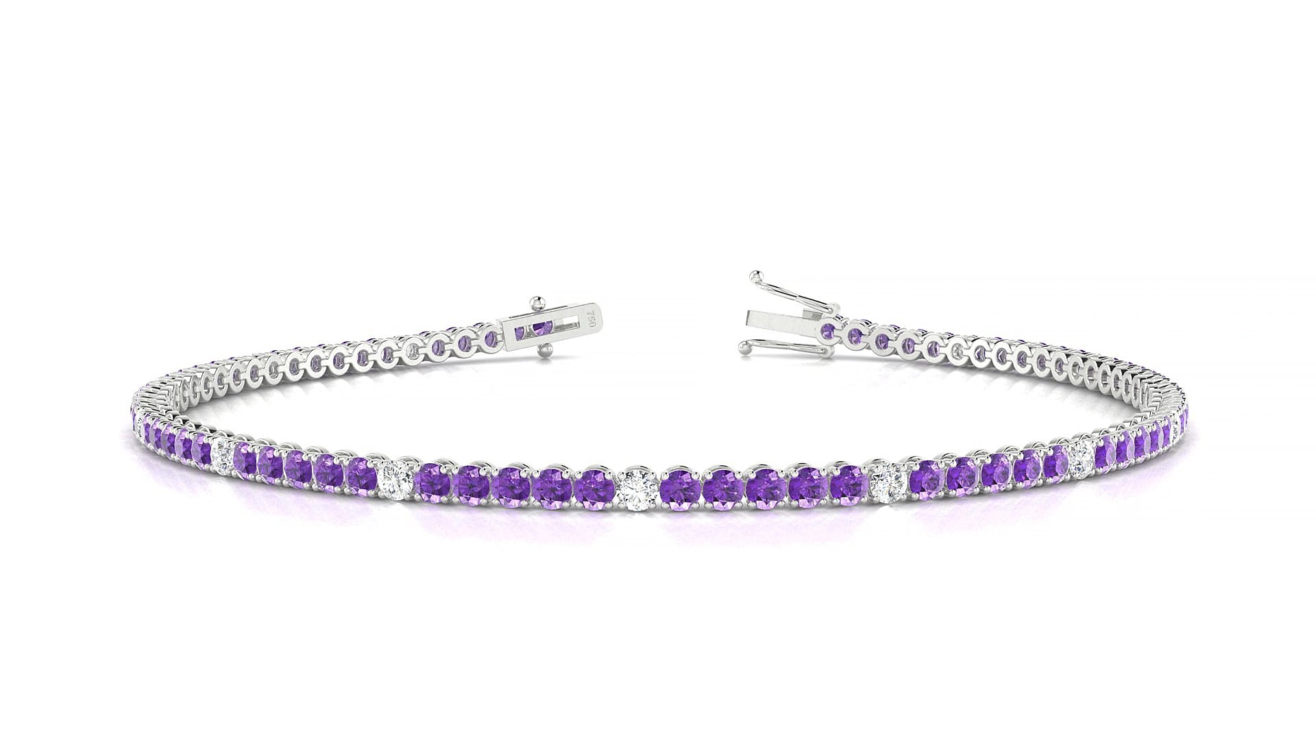 Firenze 5-1 | 18k White Gold 2 mm Round Natural Amethyst & Diamond 15 cm Tennis Bracelet