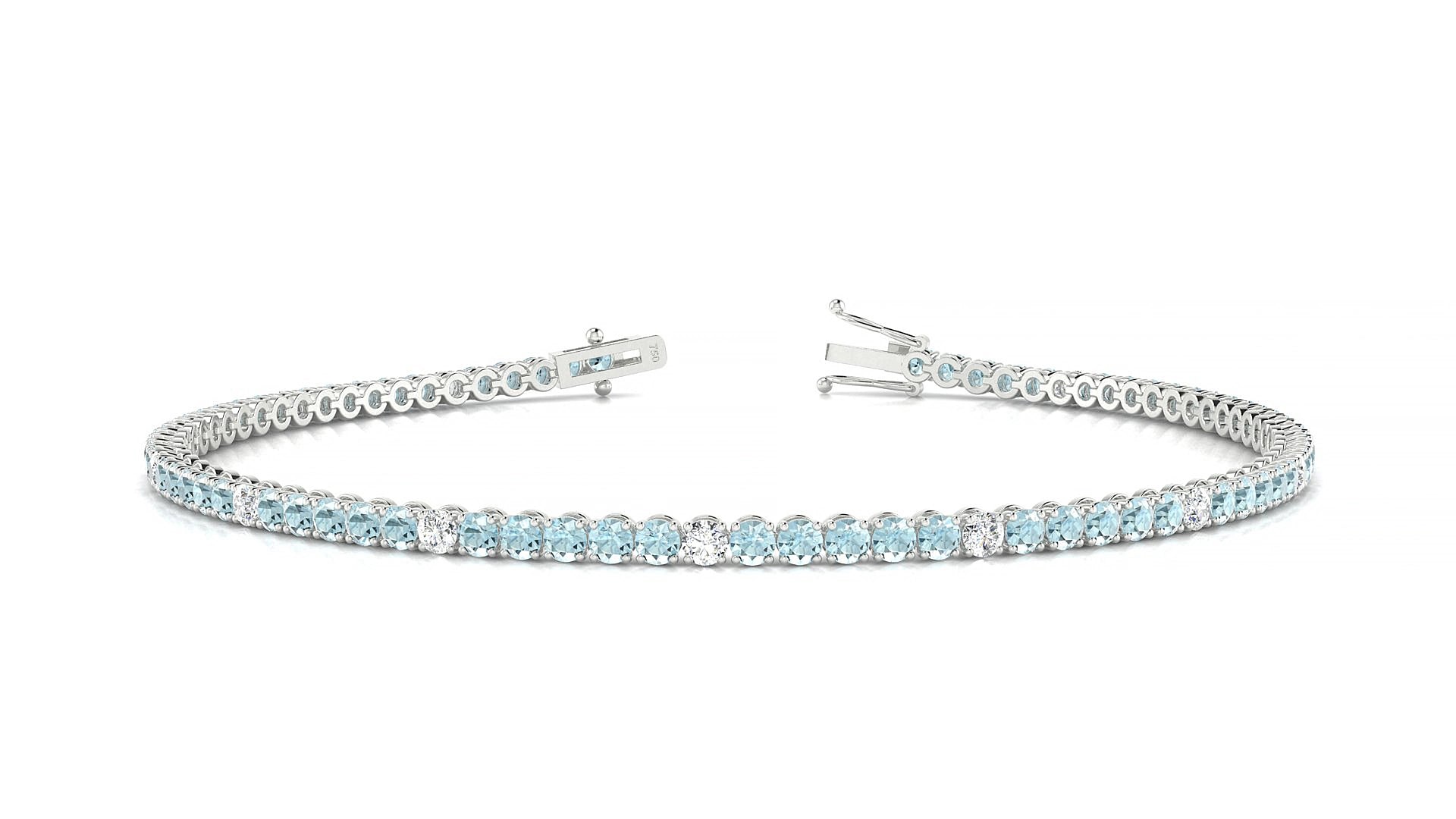 Firenze 5-1 | 18k White Gold 2 mm Round Natural Aquamarine & Diamond 15 cm Tennis Bracelet