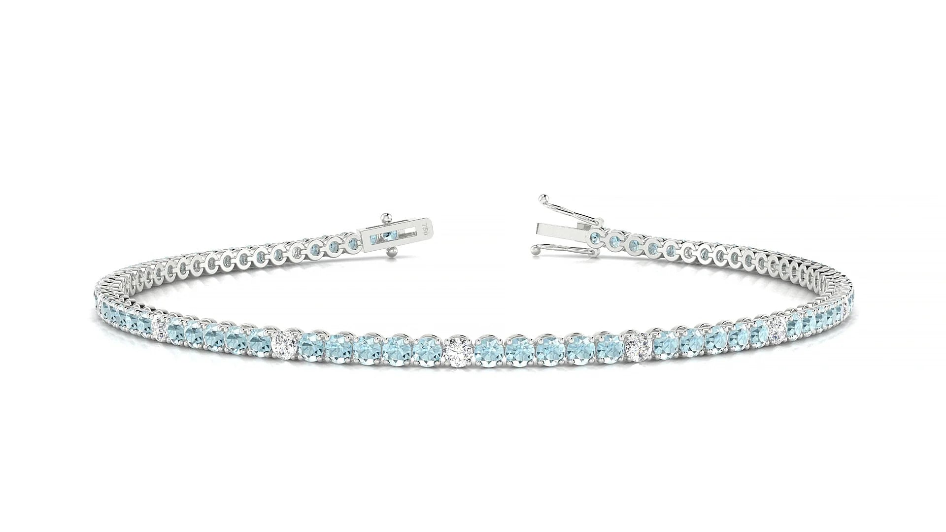 Firenze 5-1 | 18k White Gold 2 mm Round Natural Aquamarine & Diamond Tennis Bracelet
