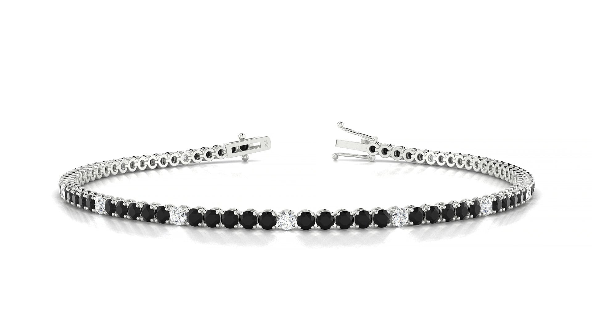 Firenze 5-1 | 18k White Gold 2 mm Round Natural Black Diamond & Diamond 15 cm Tennis Bracelet