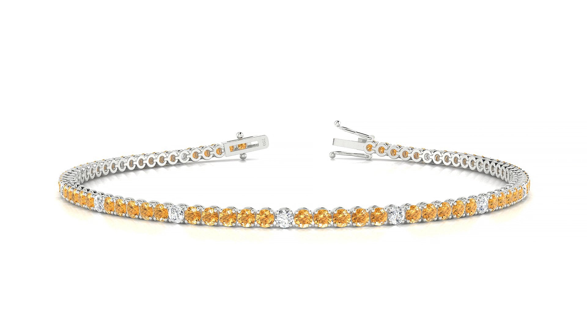 Firenze 5-1 | 18k White Gold 2 mm Round Natural Citrine & Diamond 15 cm Tennis Bracelet