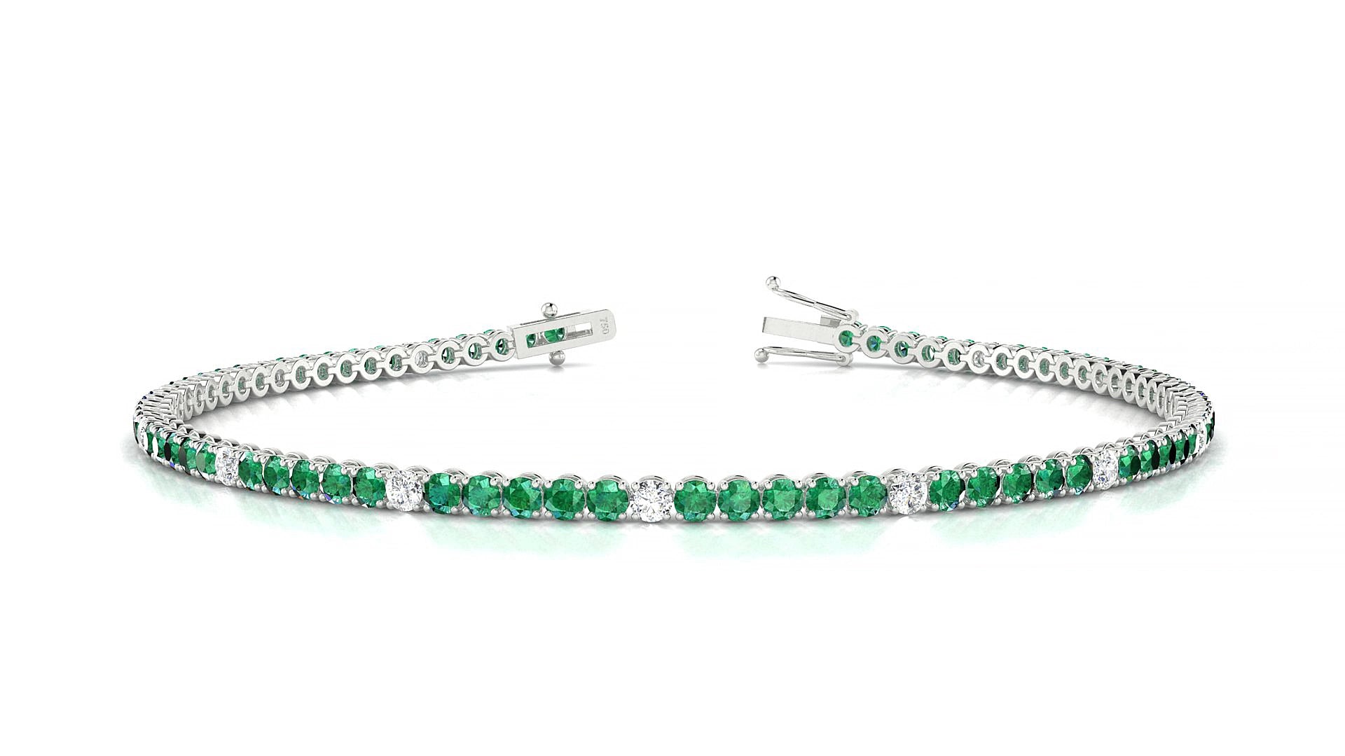 Firenze 5-1 | 18k White Gold 2 mm Round Natural Emerald & Diamond 15 cm Tennis Bracelet