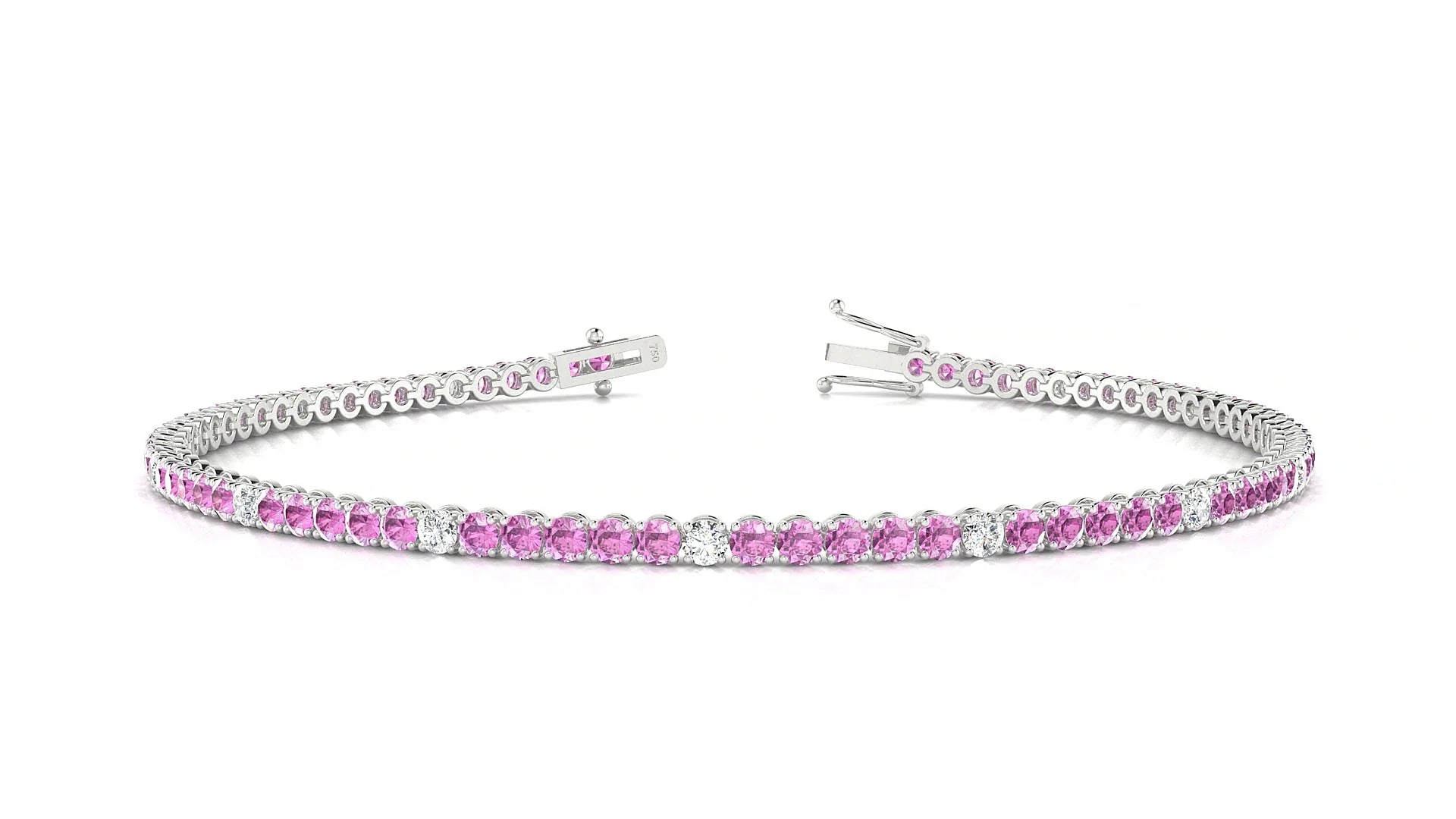 Firenze 5-1 | 18k White Gold 2 mm Round Natural Pink Sapphire & Diamond Tennis Bracelet
