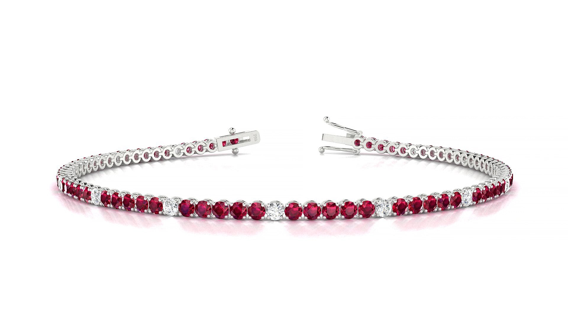 Firenze 5-1 | 18k White Gold 2 mm Round Natural Ruby & Diamond 17 cm Tennis Bracelet