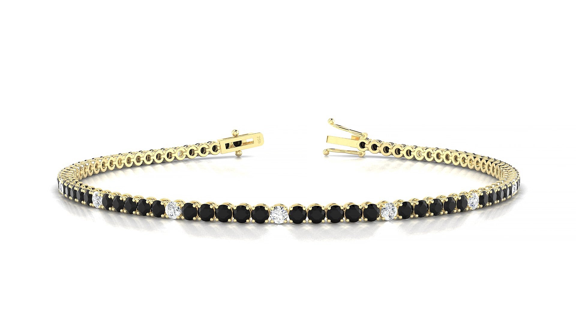 Firenze 5-1 | 18k Yellow Gold 2 mm Round Natural Black Diamond & Diamond 19 cm Tennis Bracelet