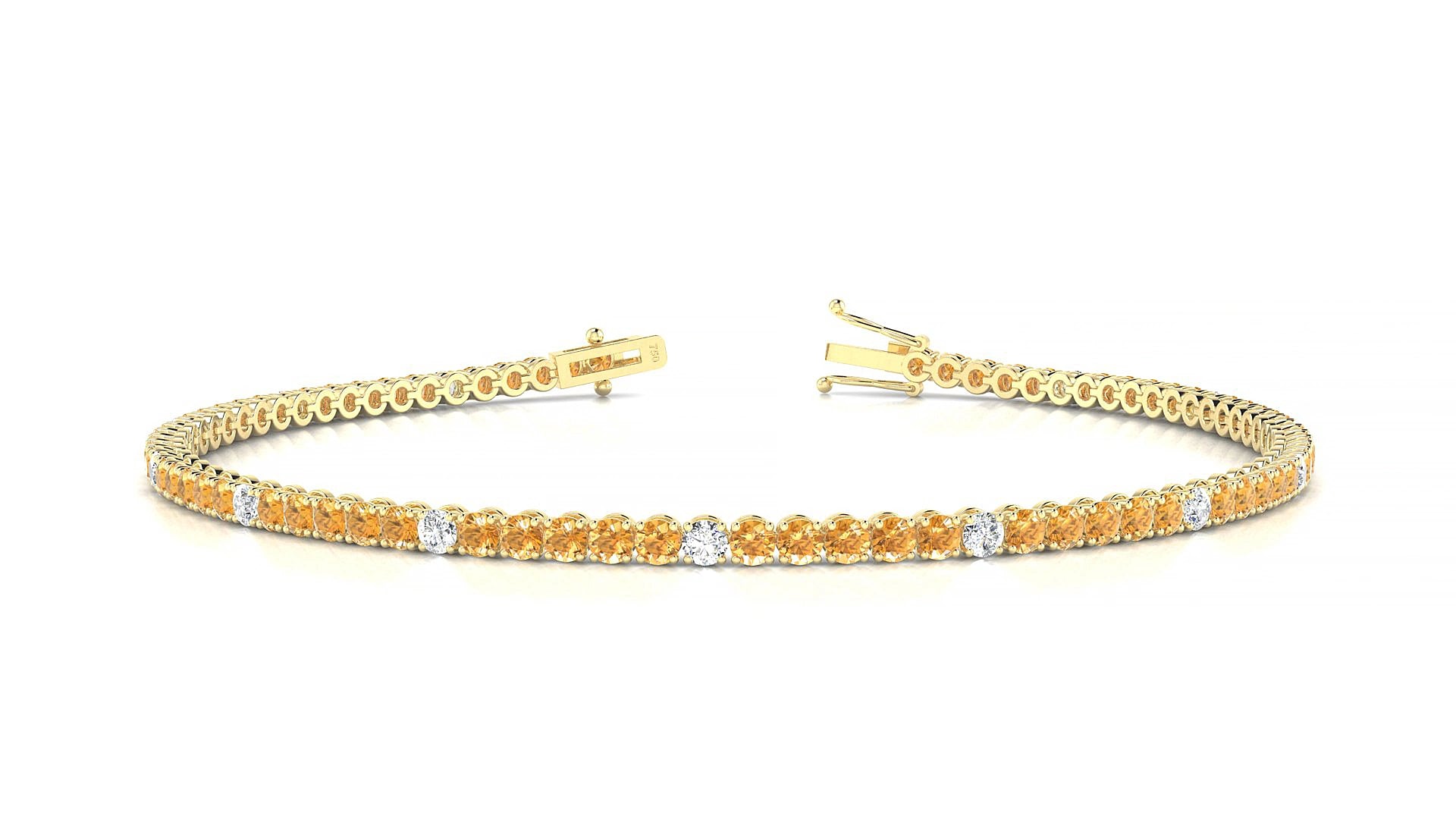Firenze 5-1 | 18k Yellow Gold 2 mm Round Natural Citrine & Diamond 18 cm Tennis Bracelet