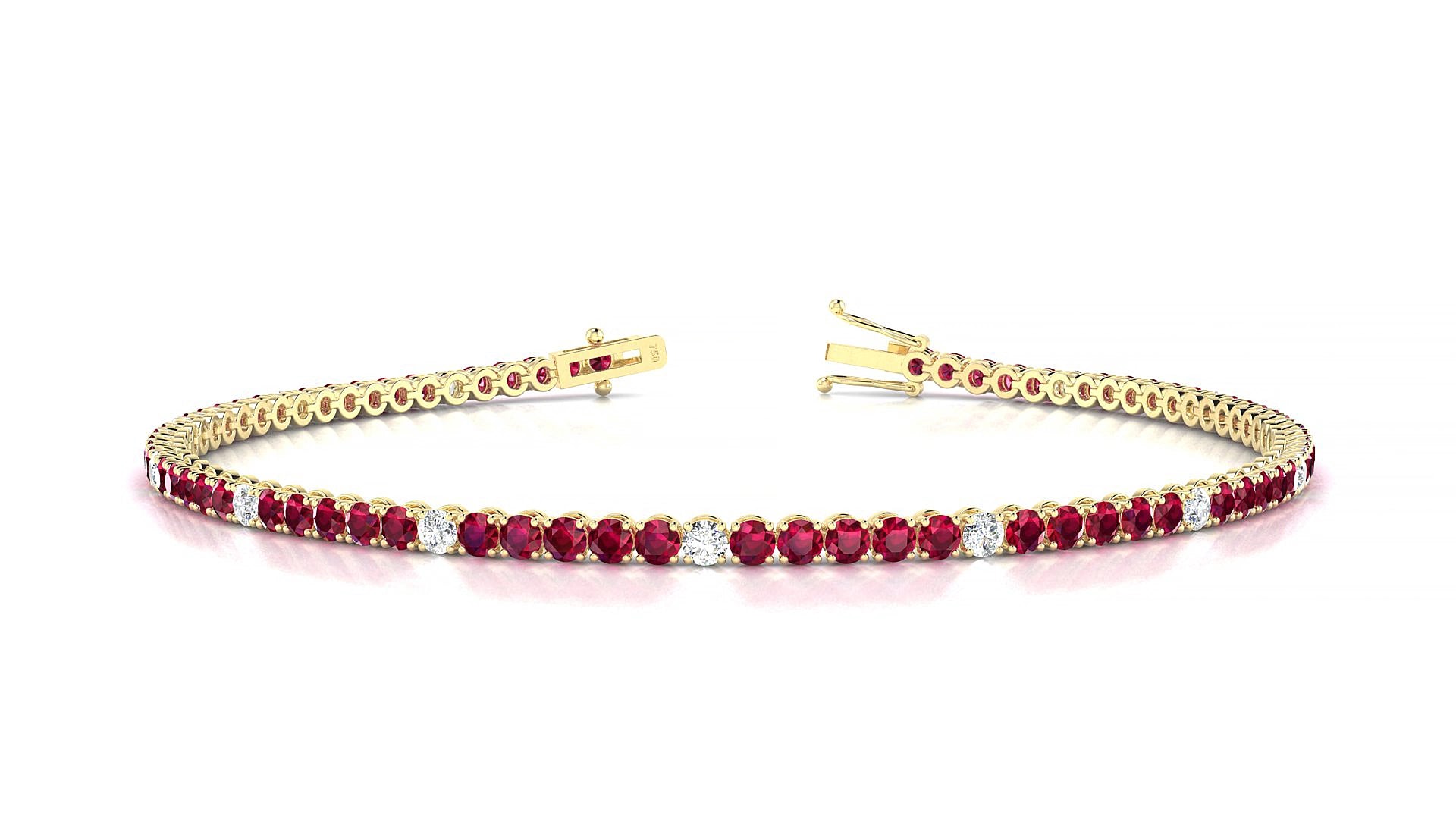 Firenze 5-1 | 18k Yellow Gold 2 mm Round Natural Ruby & Diamond 20 cm Tennis Bracelet