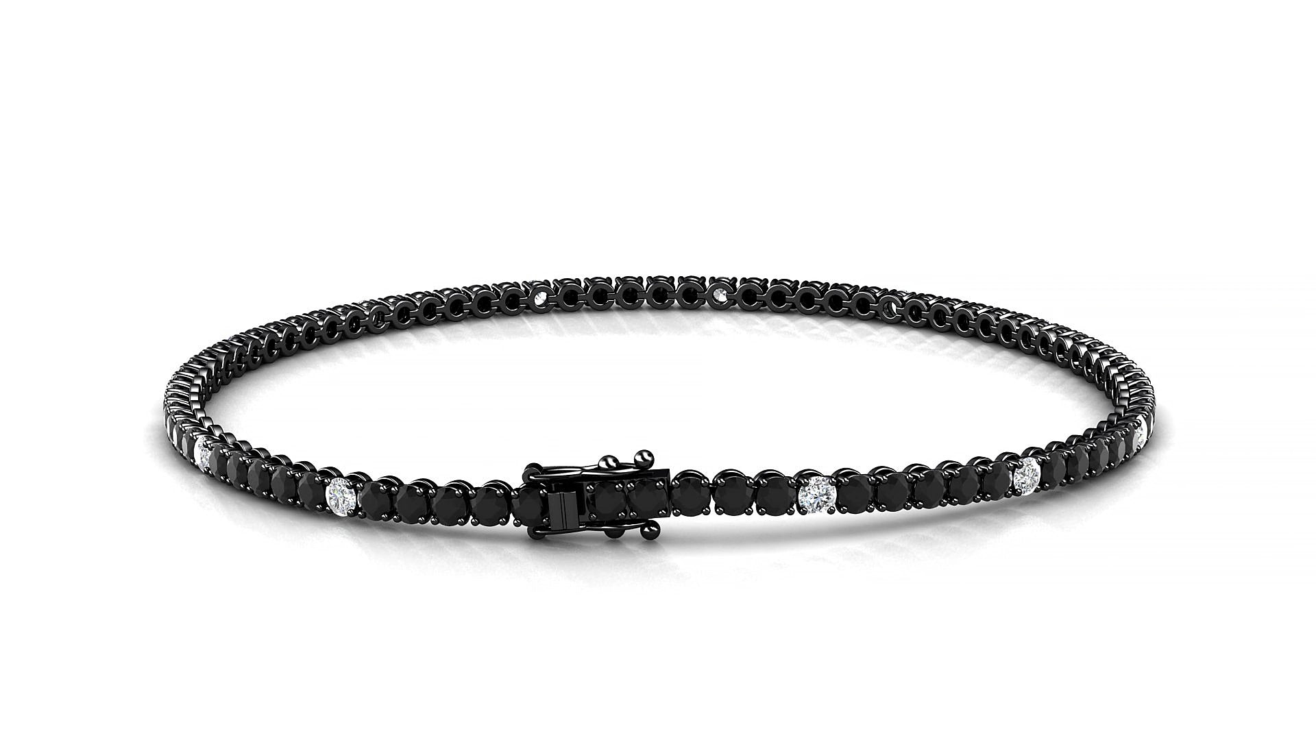 Firenze 5-1 | 18k Black Gold 2 mm Round Natural Black Diamond & Diamond 15 cm Tennis Bracelet
