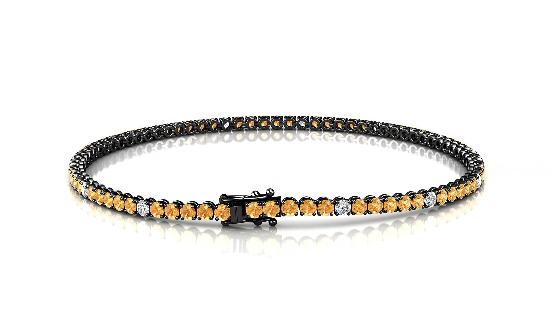 Firenze 5-1 | 18k Black Gold 2 mm Round Natural Citrine & Diamond 15 cm Tennis Bracelet