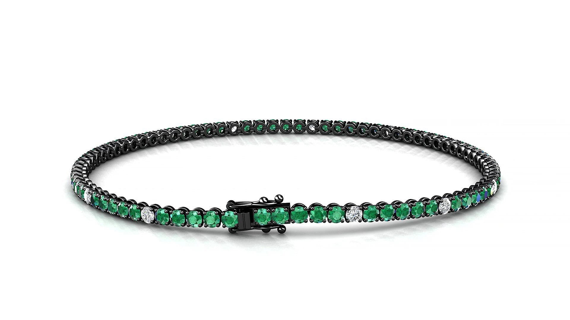 Firenze 5-1 | 18k Black Gold 2 mm Round Natural Emerald & Diamond 15 cm Tennis Bracelet