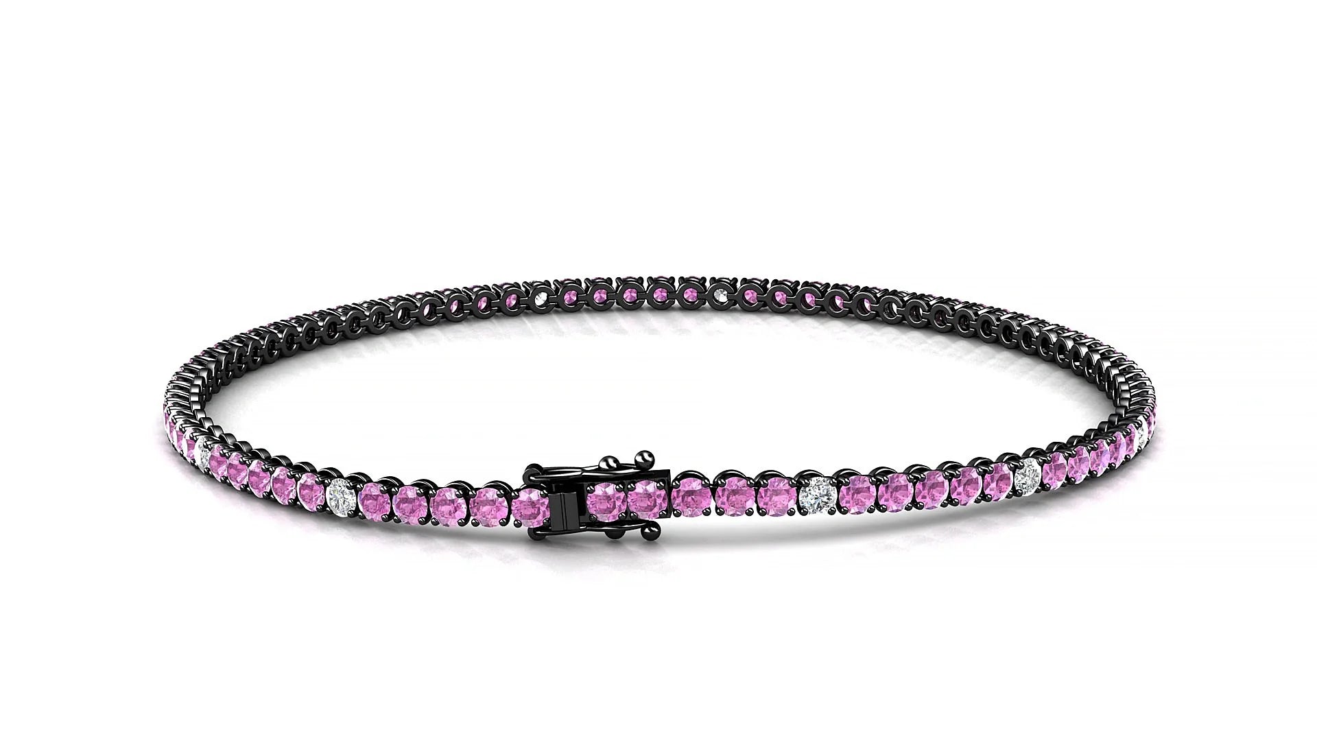 Firenze 5-1 | 18k Black Gold 2 mm Round Natural Pink Sapphire & Diamond Tennis Bracelet