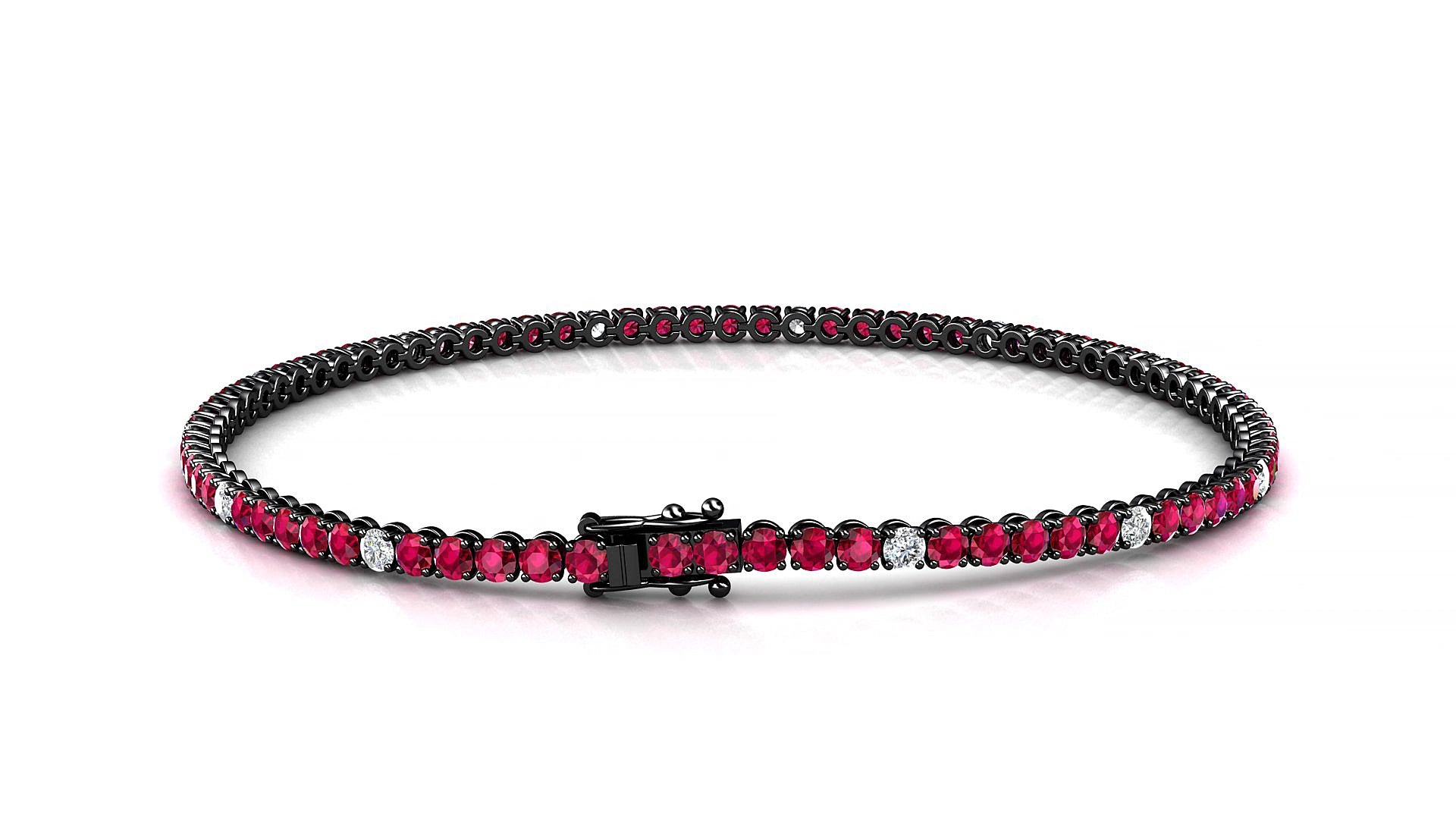 Firenze 5-1 | 18k Black Gold 2 mm Round Natural Ruby & Diamond 17 cm Tennis Bracelet