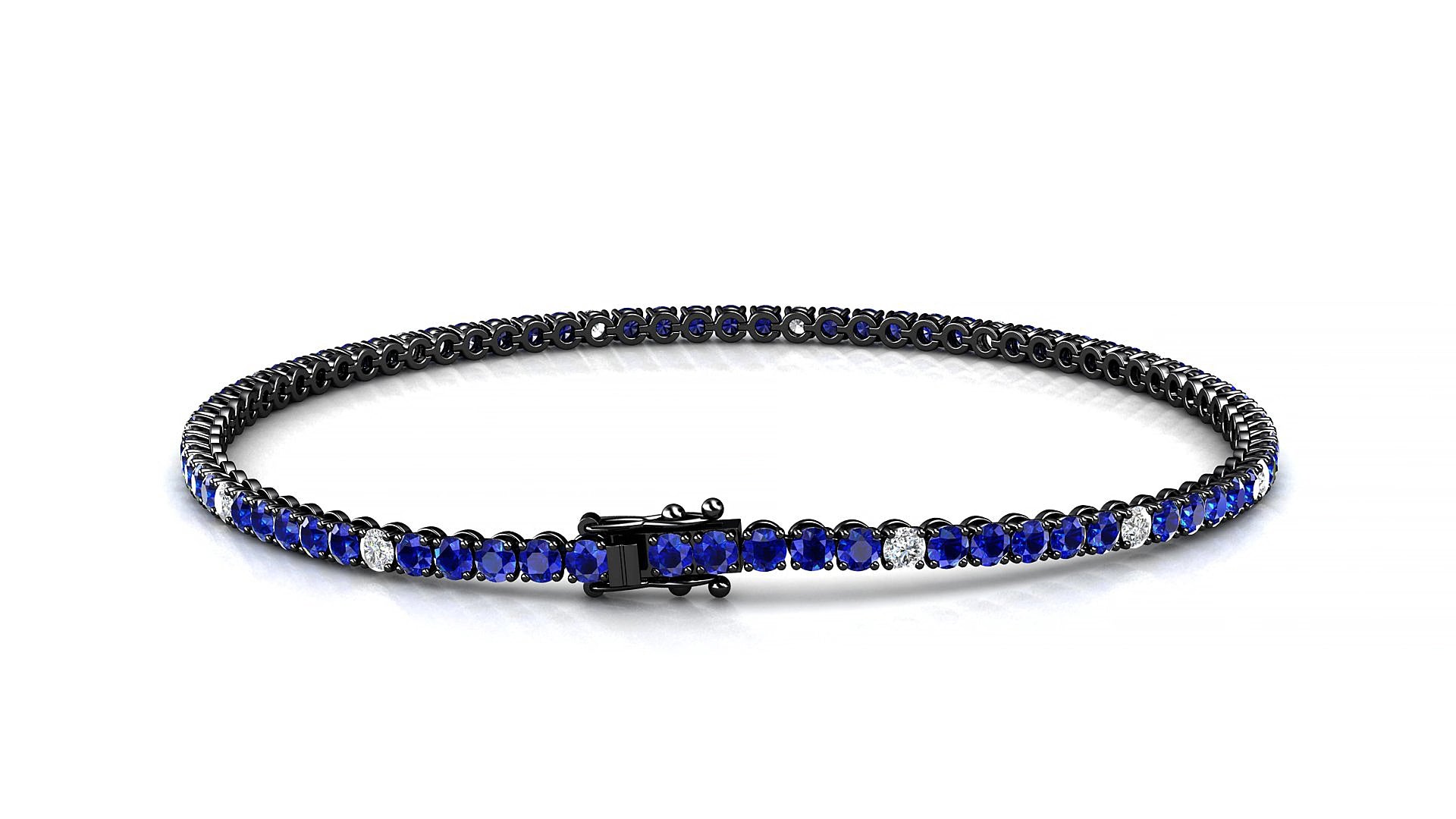 Firenze 5-1 | 18k Black Gold 2 mm Round Natural Sapphire & Diamond 15 cm Tennis Bracelet