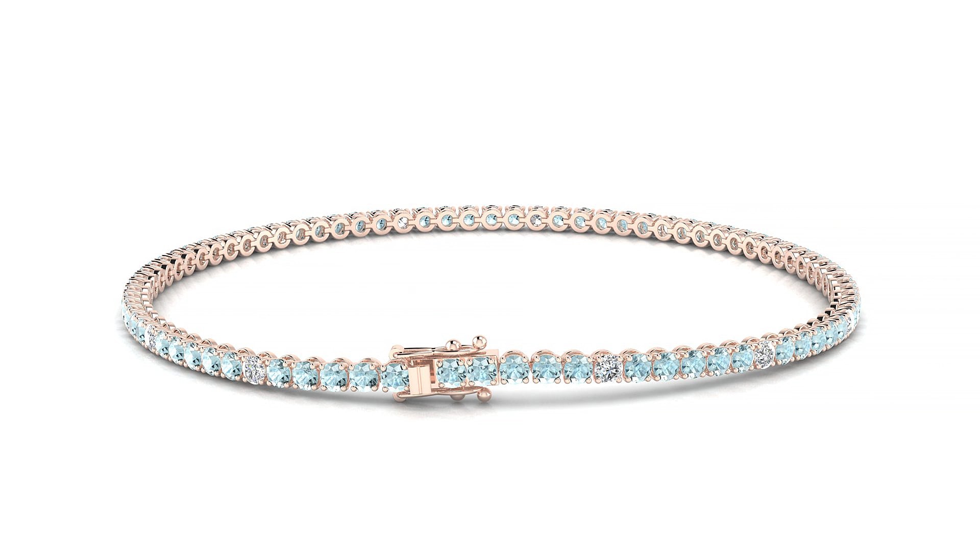 Firenze 5-1 | 18k Rose Gold 2 mm Round Natural Aquamarine & Diamond 18 cm Tennis Bracelet
