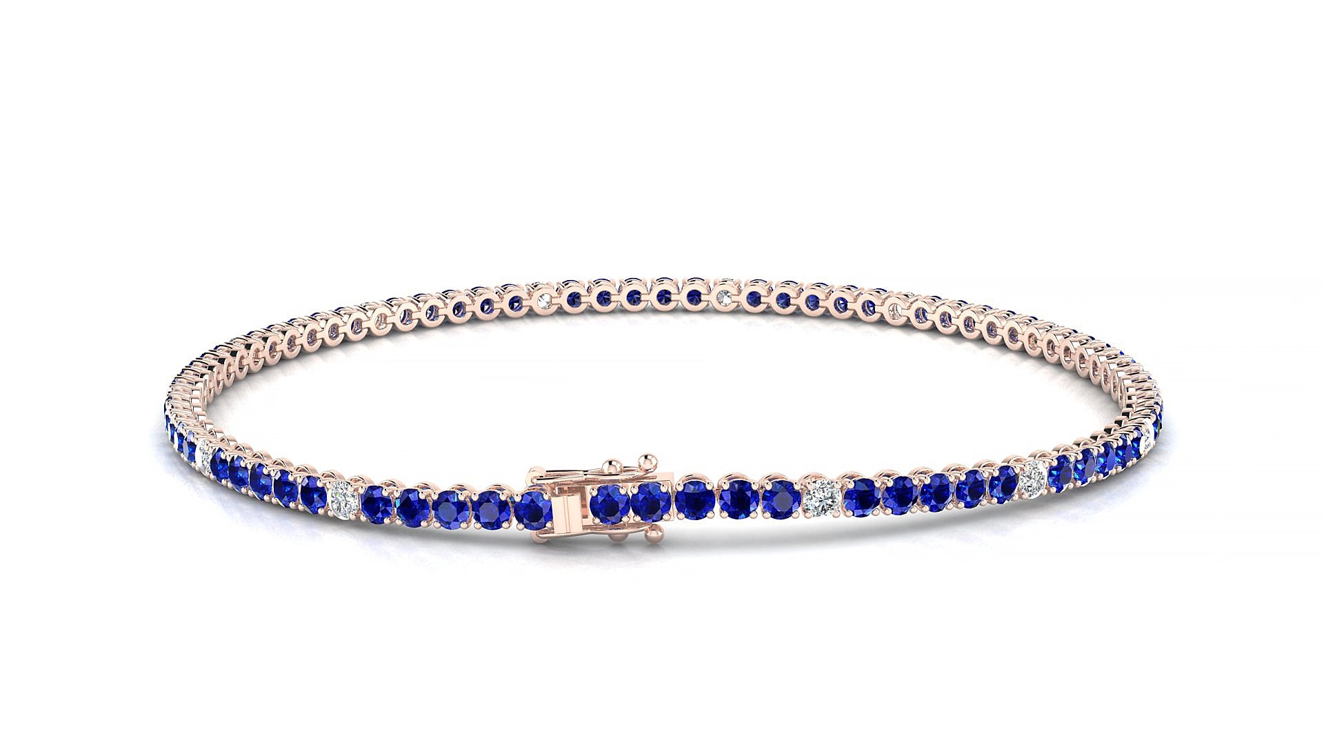 Firenze 5-1 | 18k Rose Gold 2 mm Round Natural Sapphire & Diamond 16 cm Tennis Bracelet
