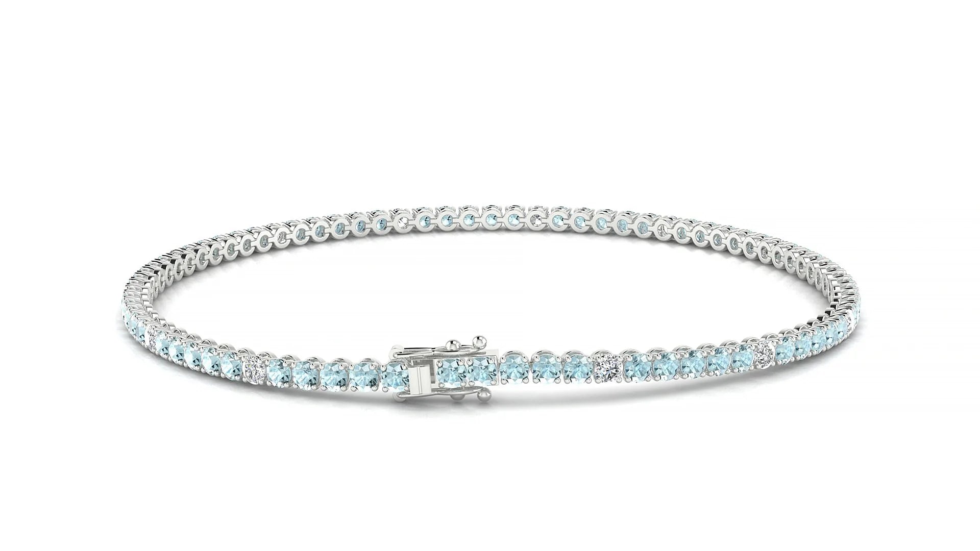 Firenze 5-1 | 18k White Gold 2 mm Round Natural Aquamarine & Diamond Tennis Bracelet