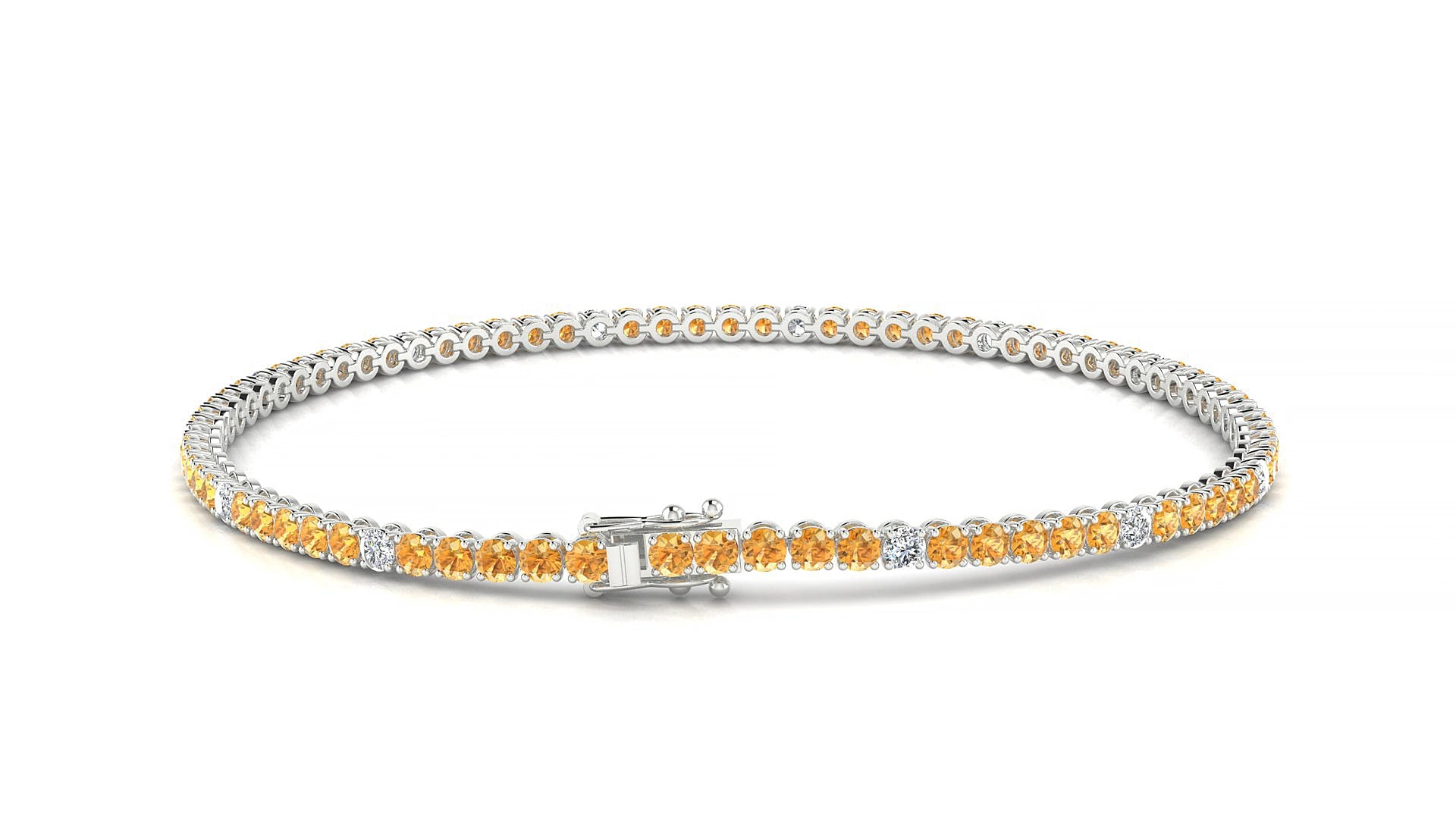 Firenze 5-1 | 18k White Gold 2 mm Round Natural Citrine & Diamond 20 cm Tennis Bracelet