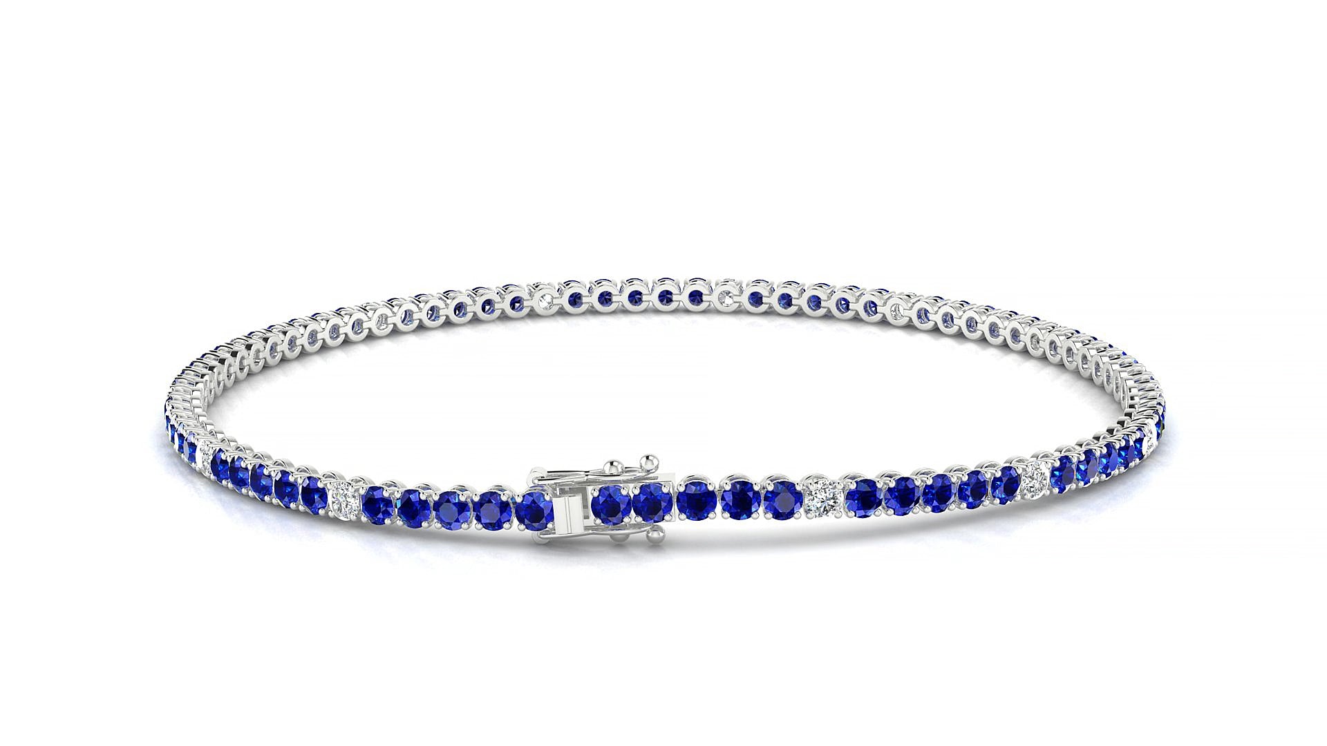 Firenze 5-1 | 18k White Gold 2 mm Round Natural Sapphire & Diamond 15 cm Tennis Bracelet
