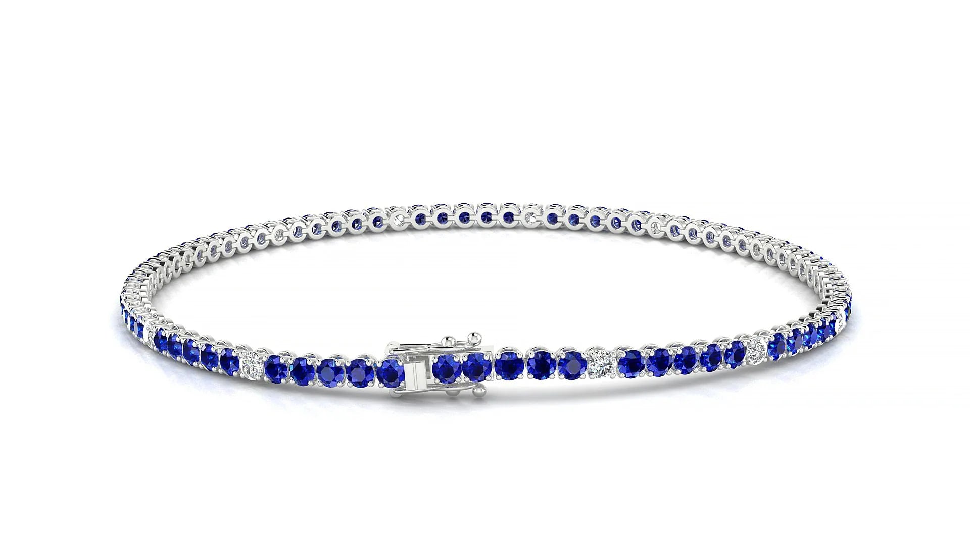 Firenze 5-1 | 18k White Gold 2 mm Round Natural Sapphire & Diamond Tennis Bracelet