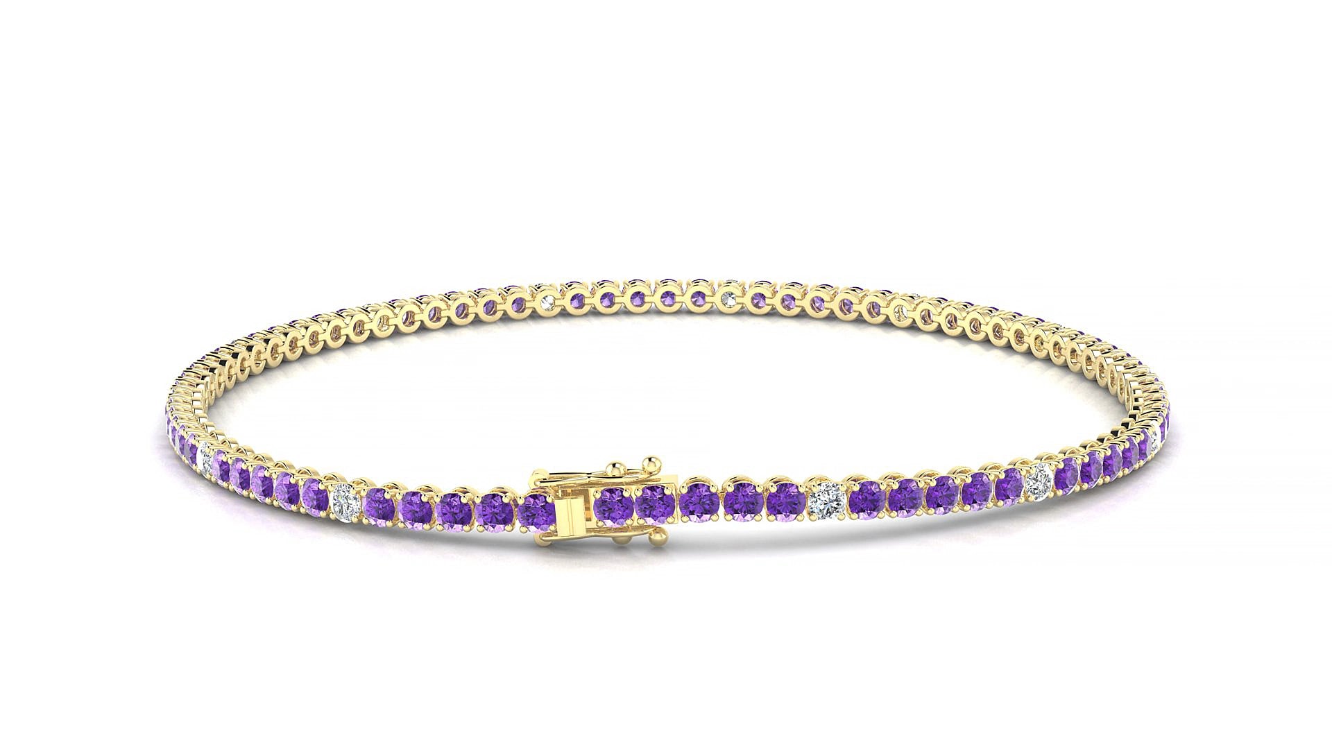 Firenze 5-1 | 18k Yellow Gold 2 mm Round Natural Amethyst & Diamond 18 cm Tennis Bracelet