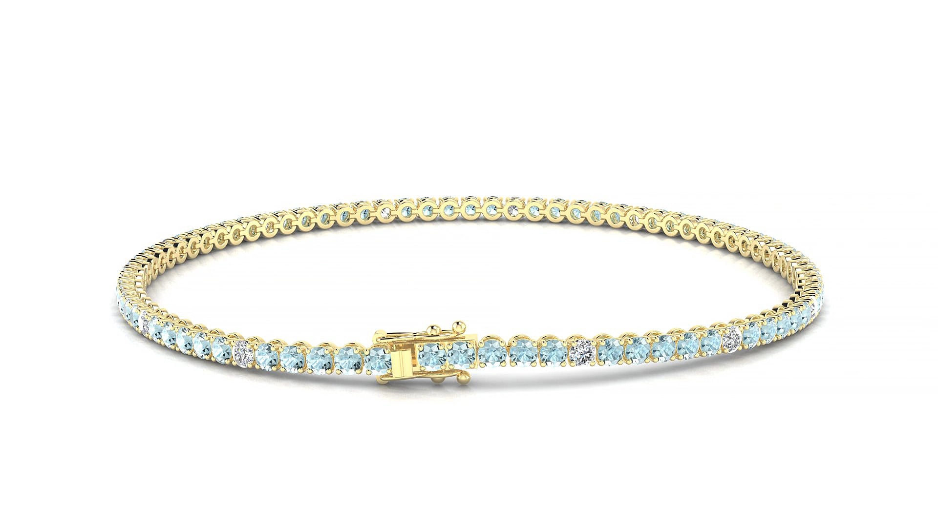Firenze 5-1 | 18k Yellow Gold 2 mm Round Natural Aquamarine & Diamond 19 cm Tennis Bracelet