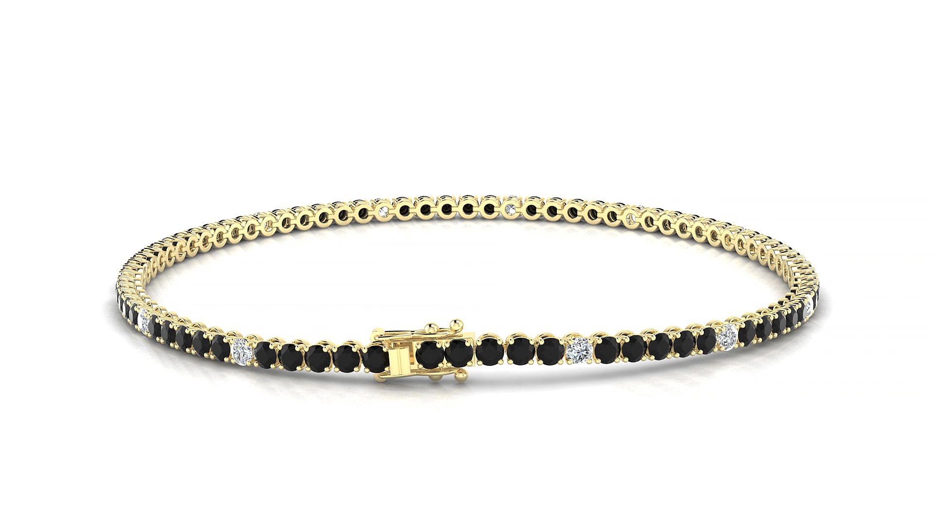 Firenze 5-1 | 18k Yellow Gold 2 mm Round Natural Black Diamond & Diamond 15 cm Tennis Bracelet