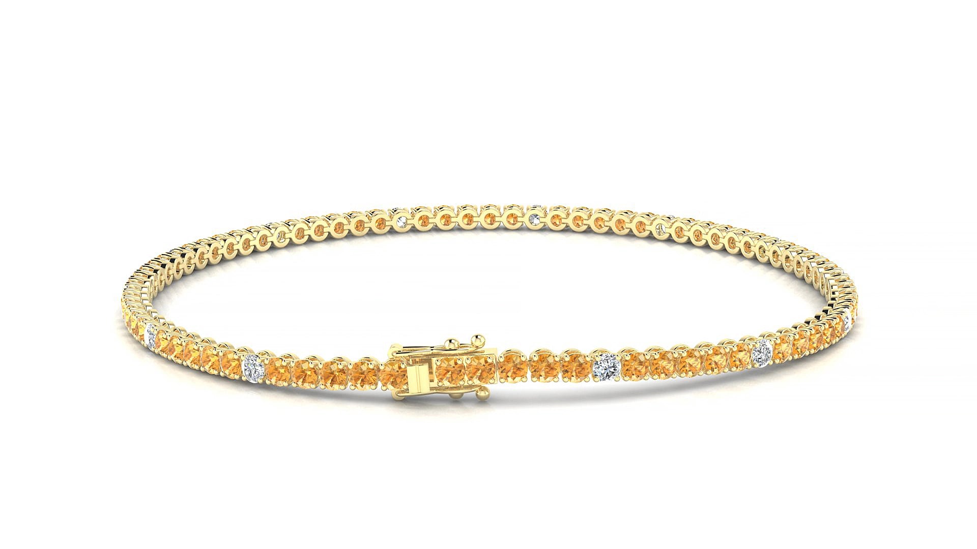 Firenze 5-1 | 18k Yellow Gold 2 mm Round Natural Citrine & Diamond 20 cm Tennis Bracelet