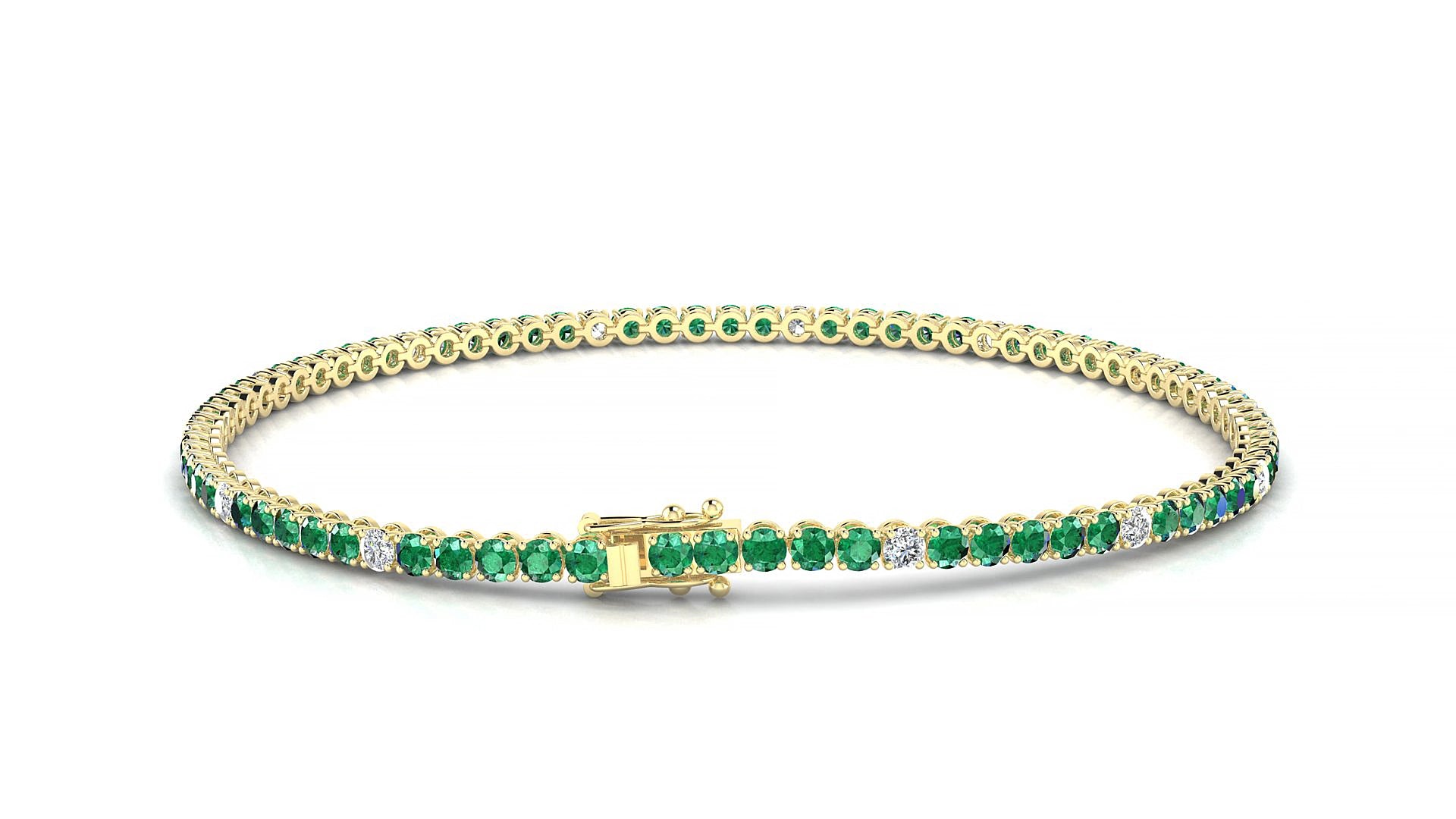 Firenze 5-1 | 18k Yellow Gold 2 mm Round Natural Emerald & Diamond 15 cm Tennis Bracelet