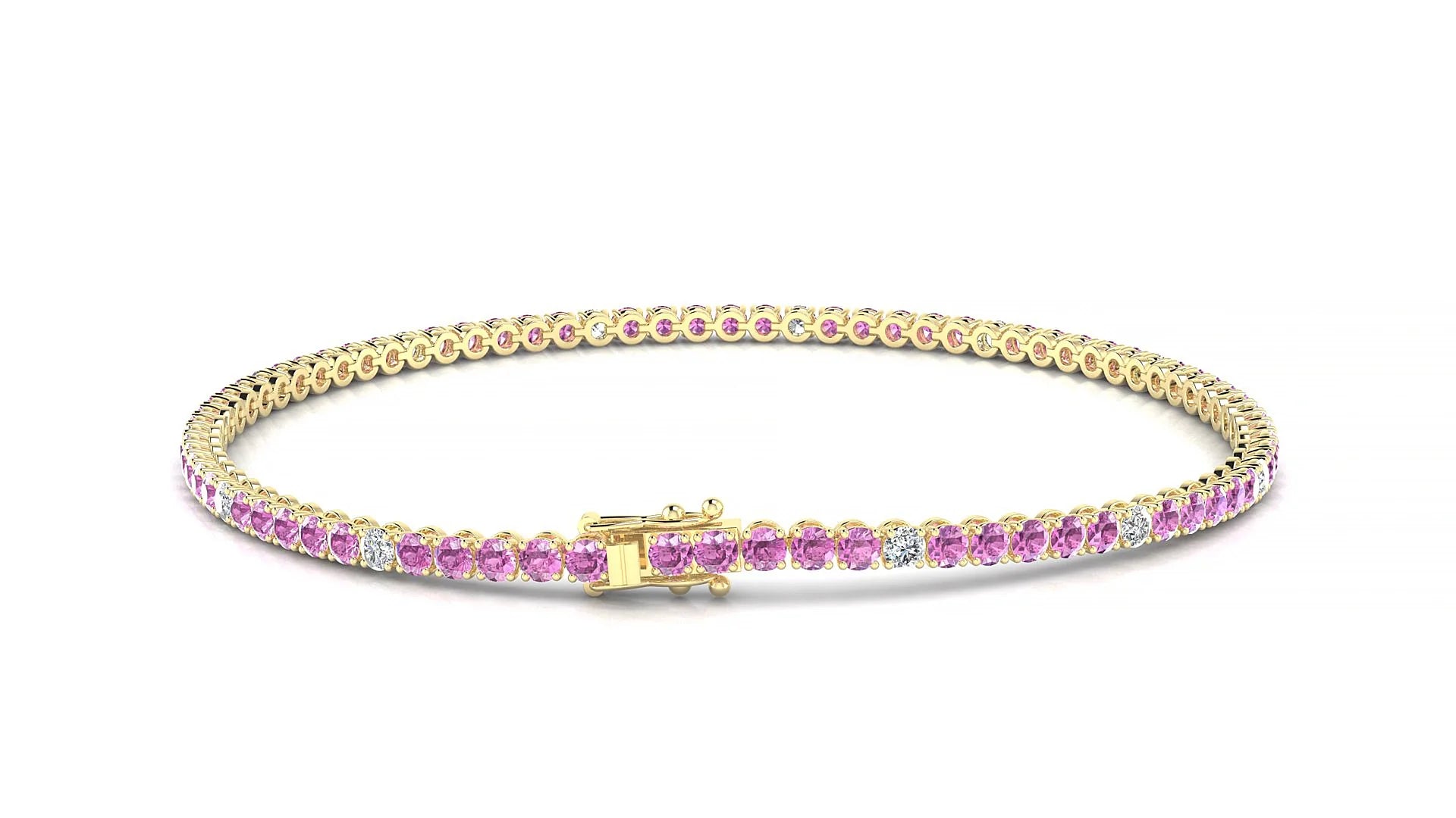 Firenze 5-1 | 18k Yellow Gold 2 mm Round Natural Pink Sapphire & Diamond Tennis Bracelet
