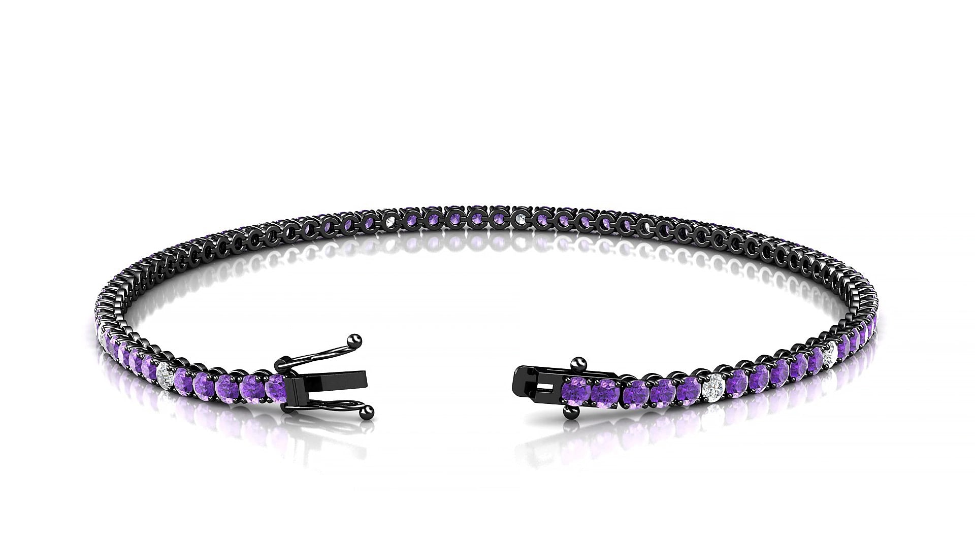 Firenze 5-1 | 18k Black Gold 2 mm Round Natural Amethyst & Diamond 15 cm Tennis Bracelet