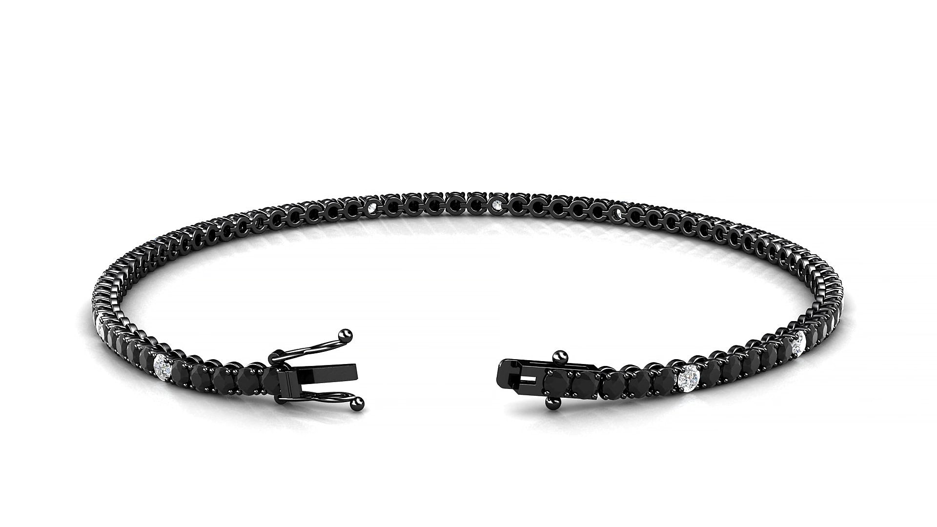Firenze 5-1 | 18k Black Gold 2 mm Round Natural Black Diamond & Diamond 20 cm Tennis Bracelet
