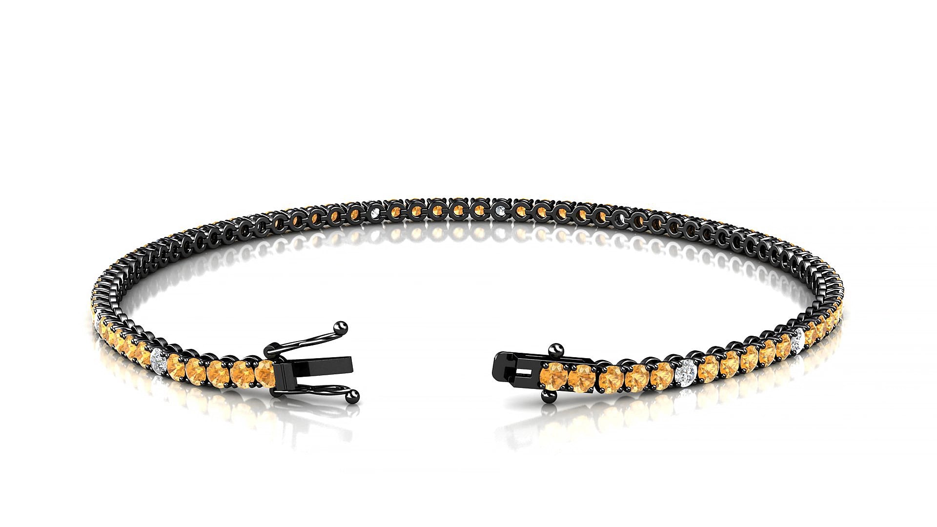 Firenze 5-1 | 18k Black Gold 2 mm Round Natural Citrine & Diamond 20 cm Tennis Bracelet