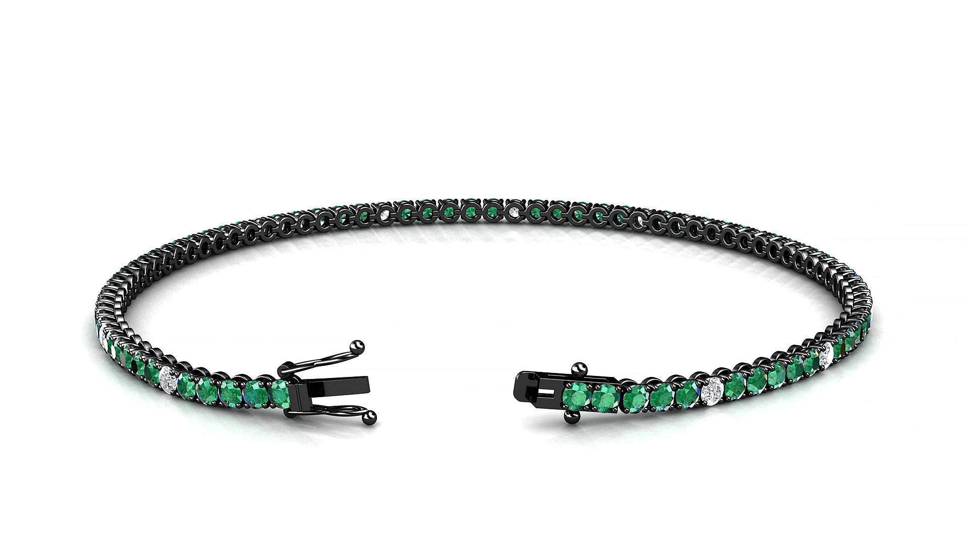 Firenze 5-1 | 18k Black Gold 2 mm Round Natural Emerald & Diamond 18 cm Tennis Bracelet