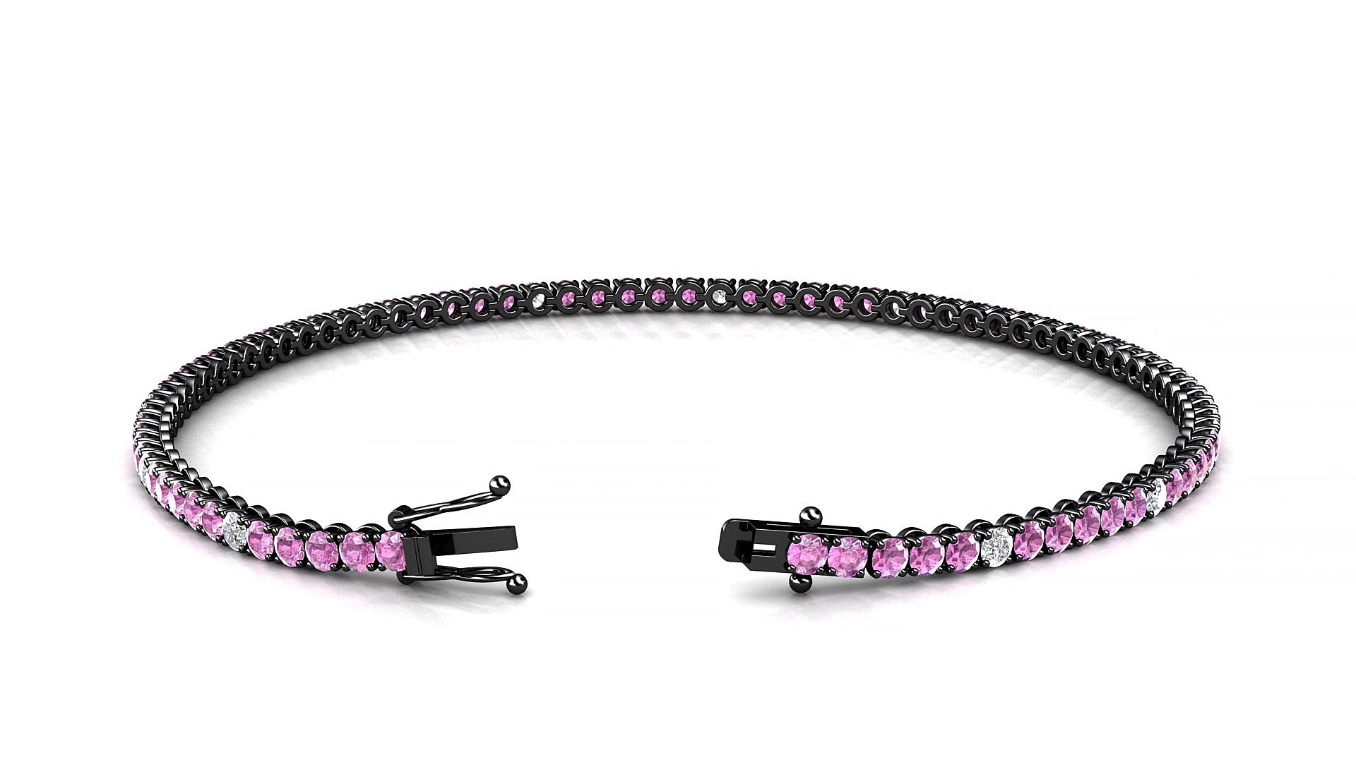 Firenze 5-1 | 18k Black Gold 2 mm Round Natural Pink Sapphire & Diamond 20 cm Tennis Bracelet