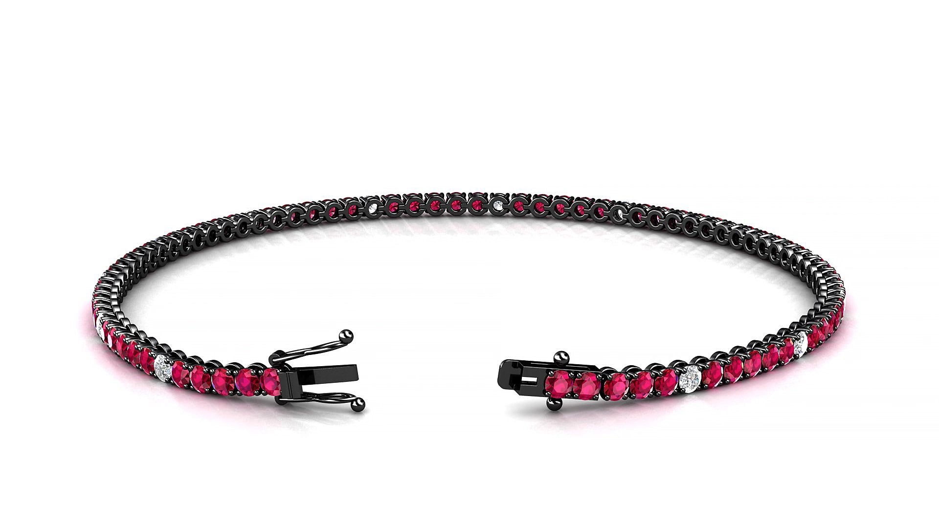 Firenze 5-1 | 18k Black Gold 2 mm Round Natural Ruby & Diamond 17 cm Tennis Bracelet