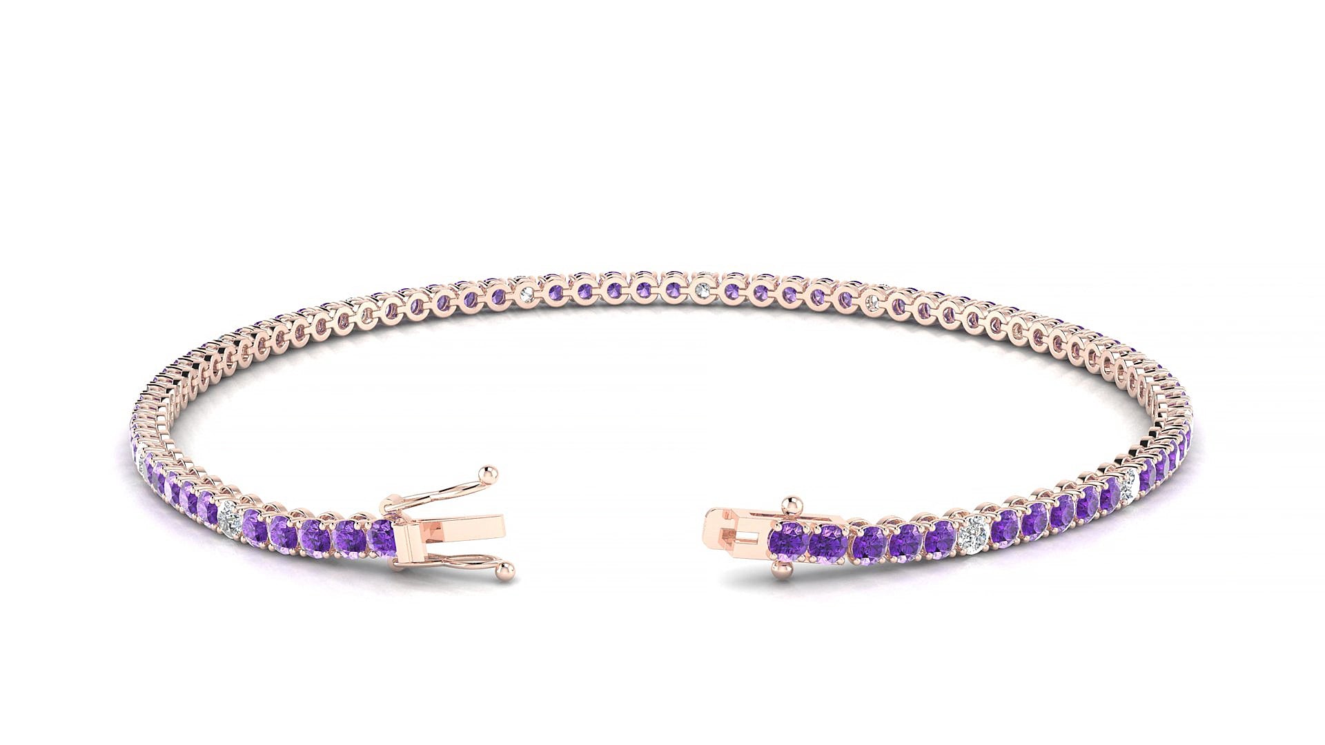 Firenze 5-1 | 18k Rose Gold 2 mm Round Natural Amethyst & Diamond 18 cm Tennis Bracelet