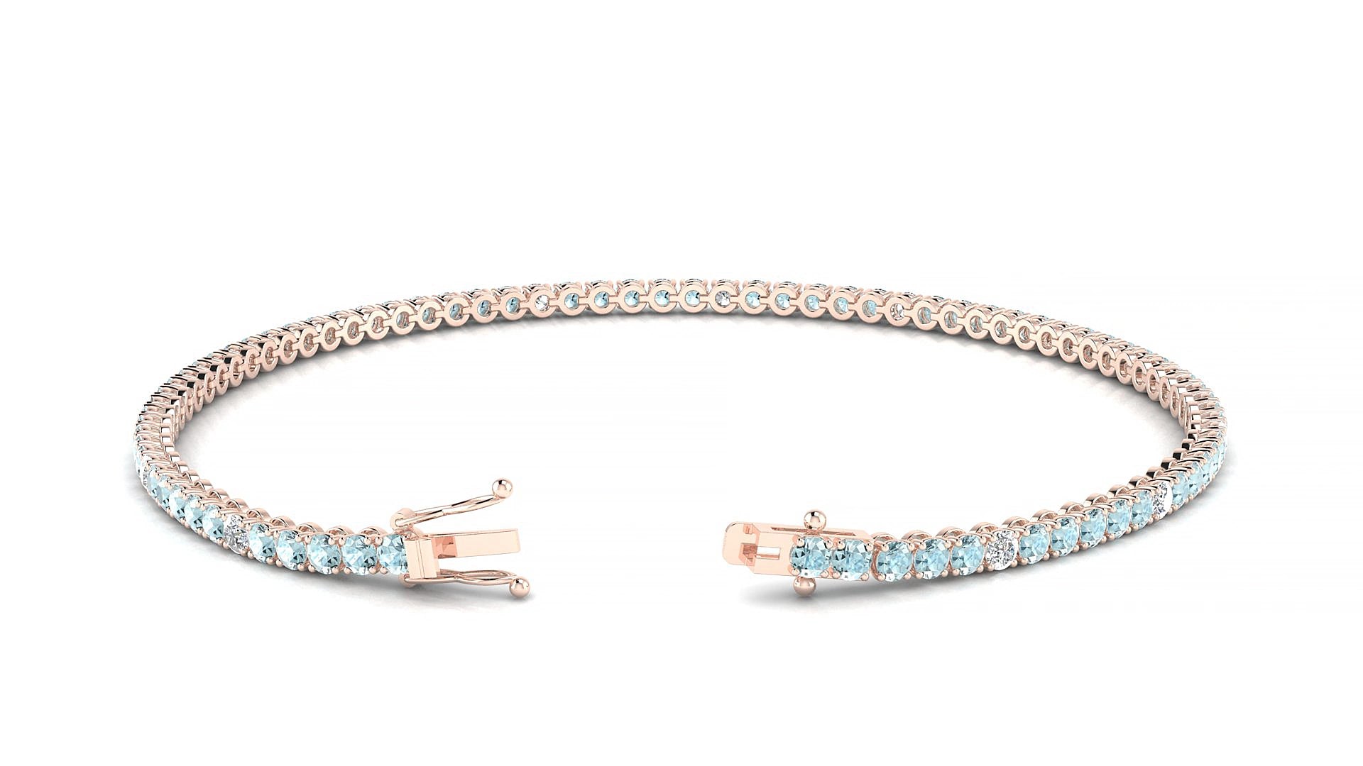 Firenze 5-1 | 18k Rose Gold 2 mm Round Natural Aquamarine & Diamond 15 cm Tennis Bracelet
