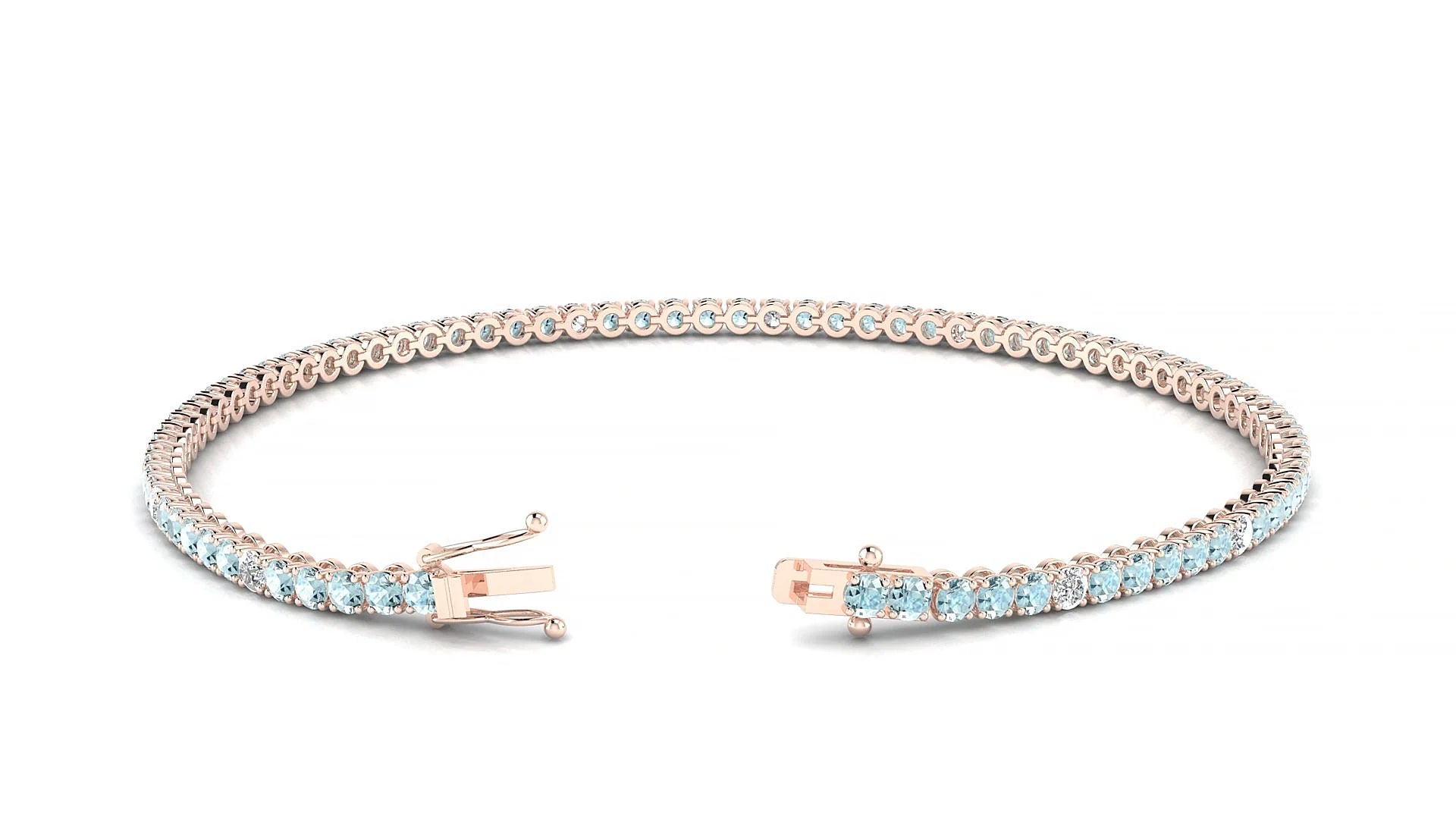 Firenze 5-1 | 18k Rose Gold 2 mm Round Natural Aquamarine & Diamond Tennis Bracelet
