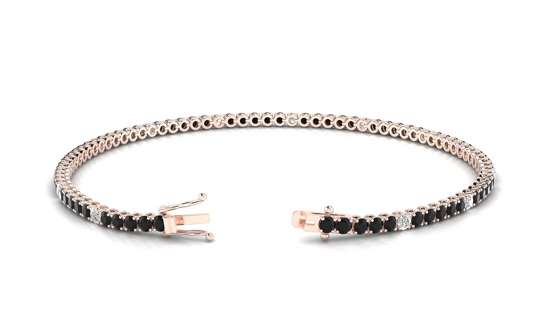 Firenze 5-1 | 18k Rose Gold 2 mm Round Natural Black Diamond & Diamond 15 cm Tennis Bracelet