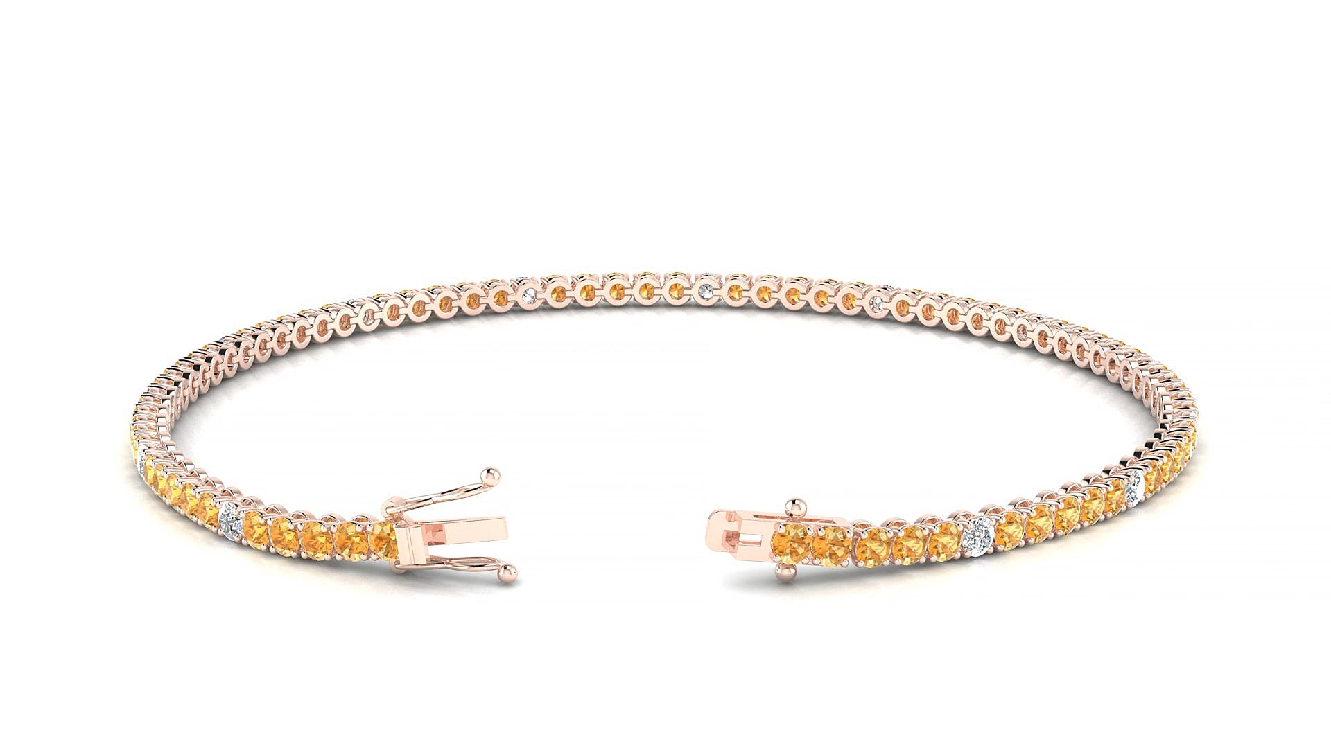 Firenze 5-1 | 18k Rose Gold 2 mm Round Natural Citrine & Diamond 17 cm Tennis Bracelet