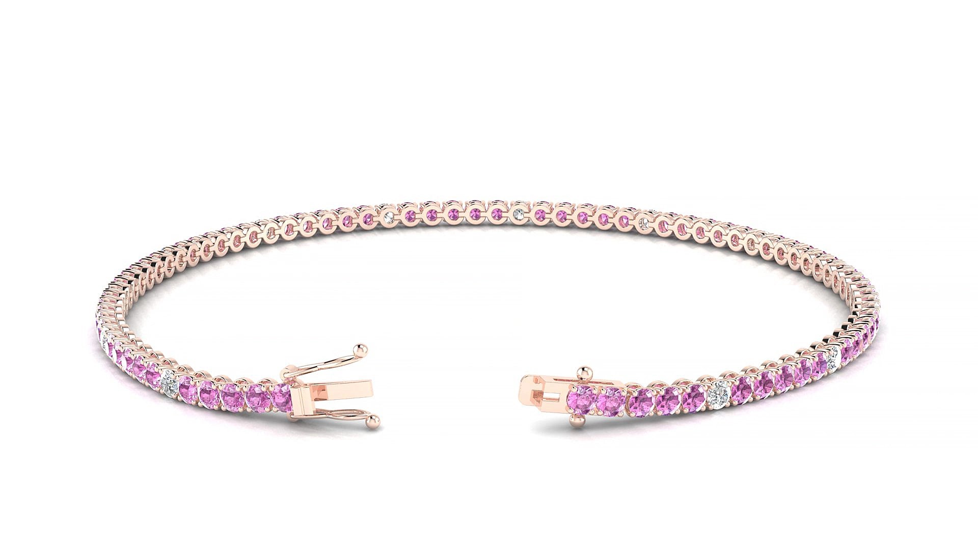Firenze 5-1 | 18k Rose Gold 2 mm Round Natural Pink Sapphire & Diamond 17 cm Tennis Bracelet