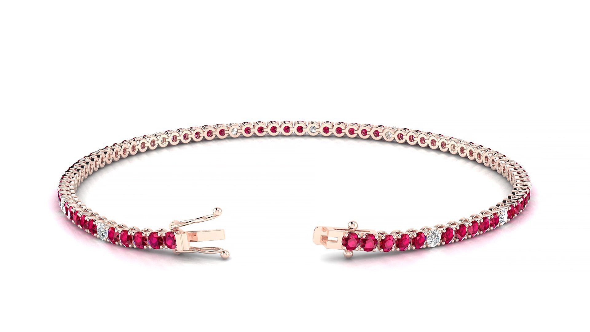 Firenze 5-1 | 18k Rose Gold 2 mm Round Natural Ruby & Diamond 17 cm Tennis Bracelet