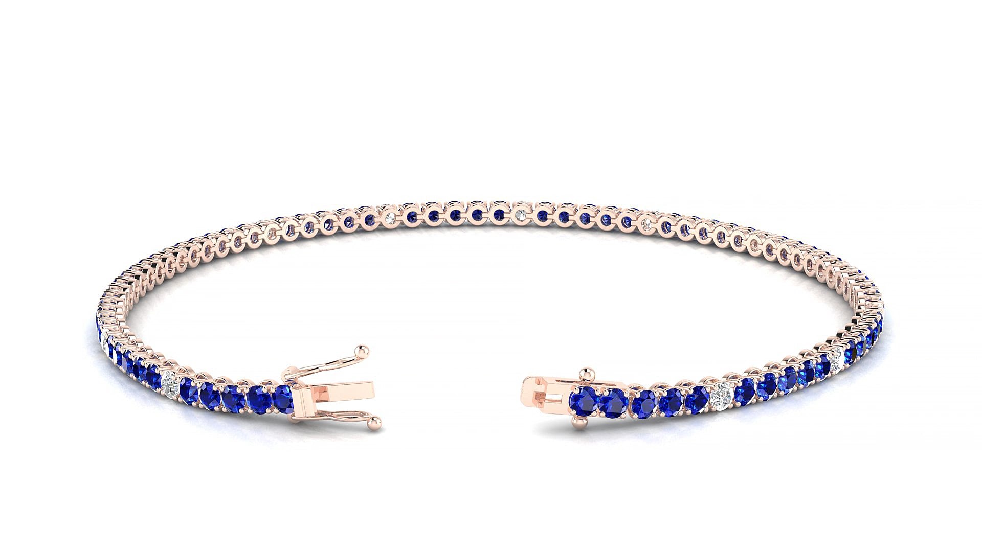 Firenze 5-1 | 18k Rose Gold 2 mm Round Natural Sapphire & Diamond 17 cm Tennis Bracelet
