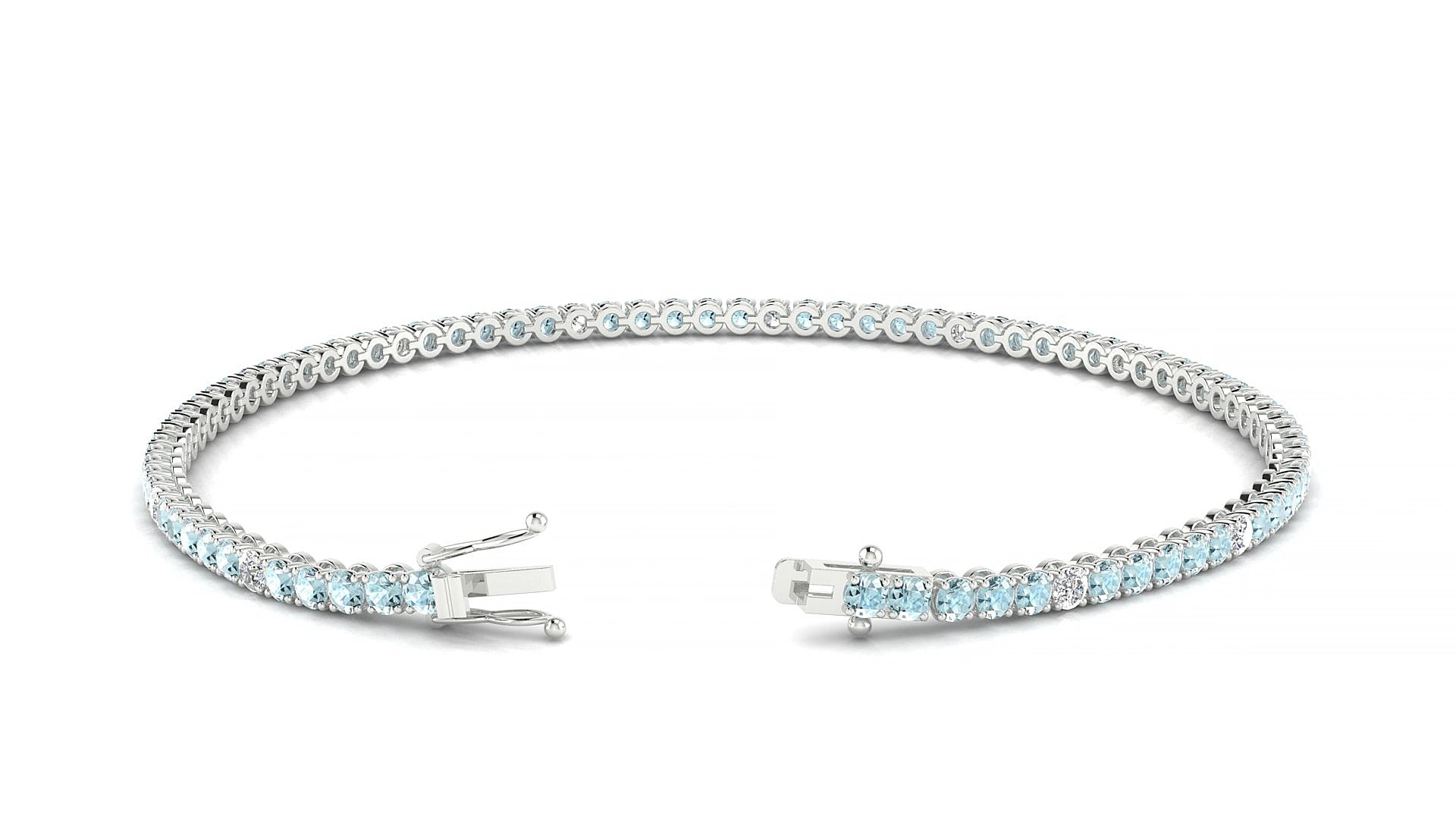 Firenze 5-1 | 18k White Gold 2 mm Round Natural Aquamarine & Diamond 16 cm Tennis Bracelet