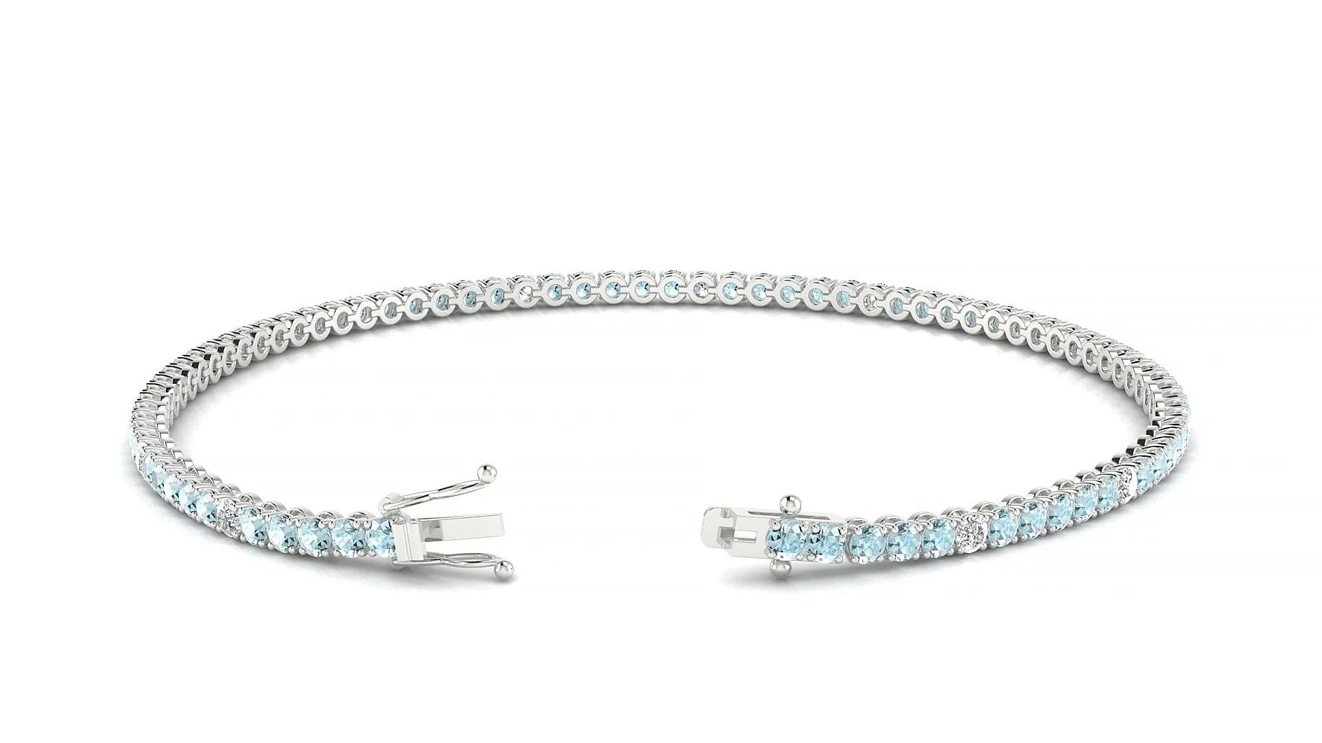 Firenze 5-1 | 18k White Gold 2 mm Round Natural Aquamarine & Diamond Tennis Bracelet