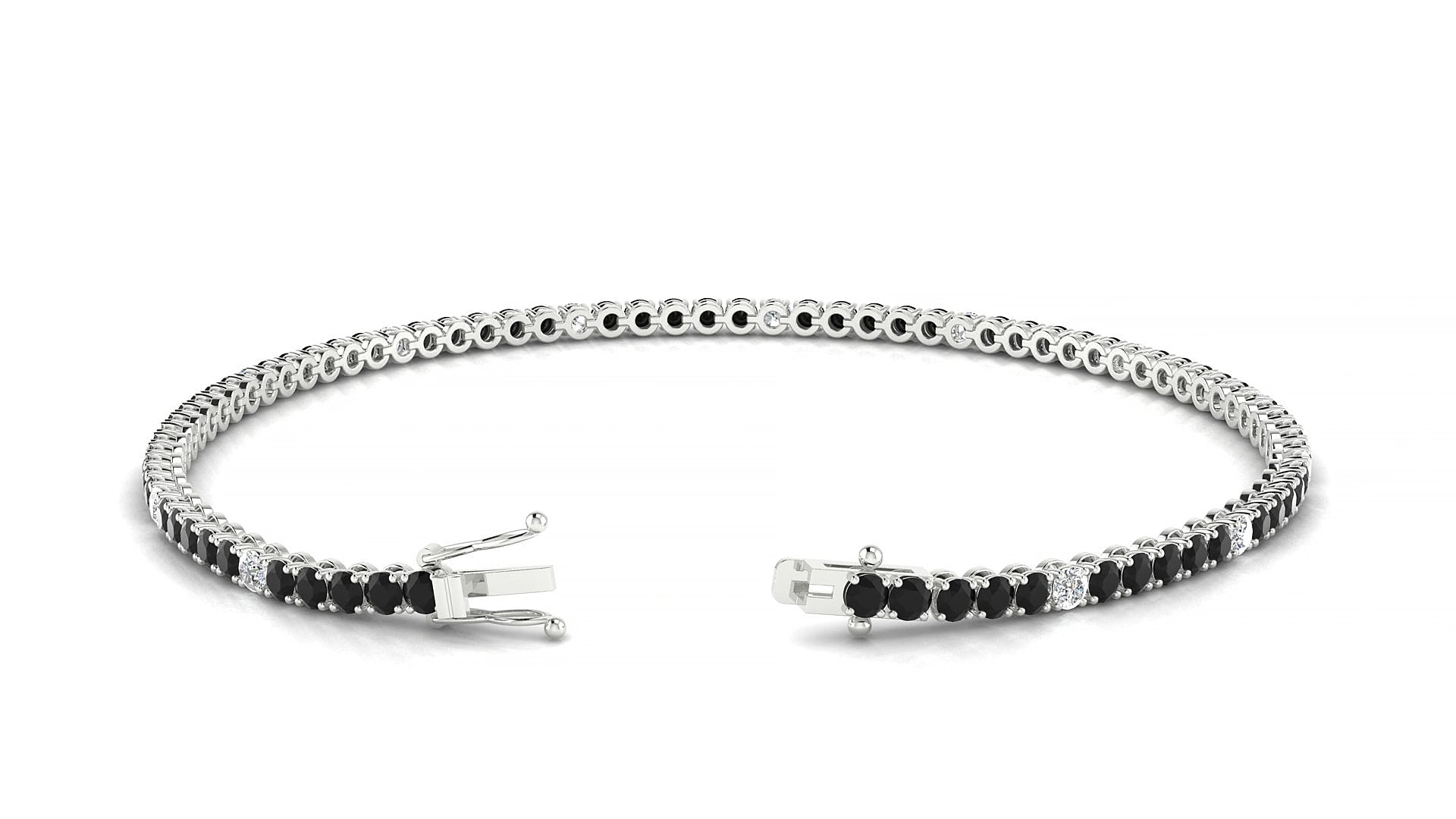 Firenze 5-1 | 18k White Gold 2 mm Round Natural Black Diamond & Diamond 17 cm Tennis Bracelet