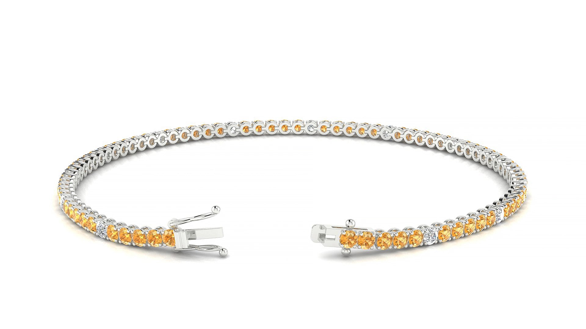 Firenze 5-1 | 18k White Gold 2 mm Round Natural Citrine & Diamond 15 cm Tennis Bracelet