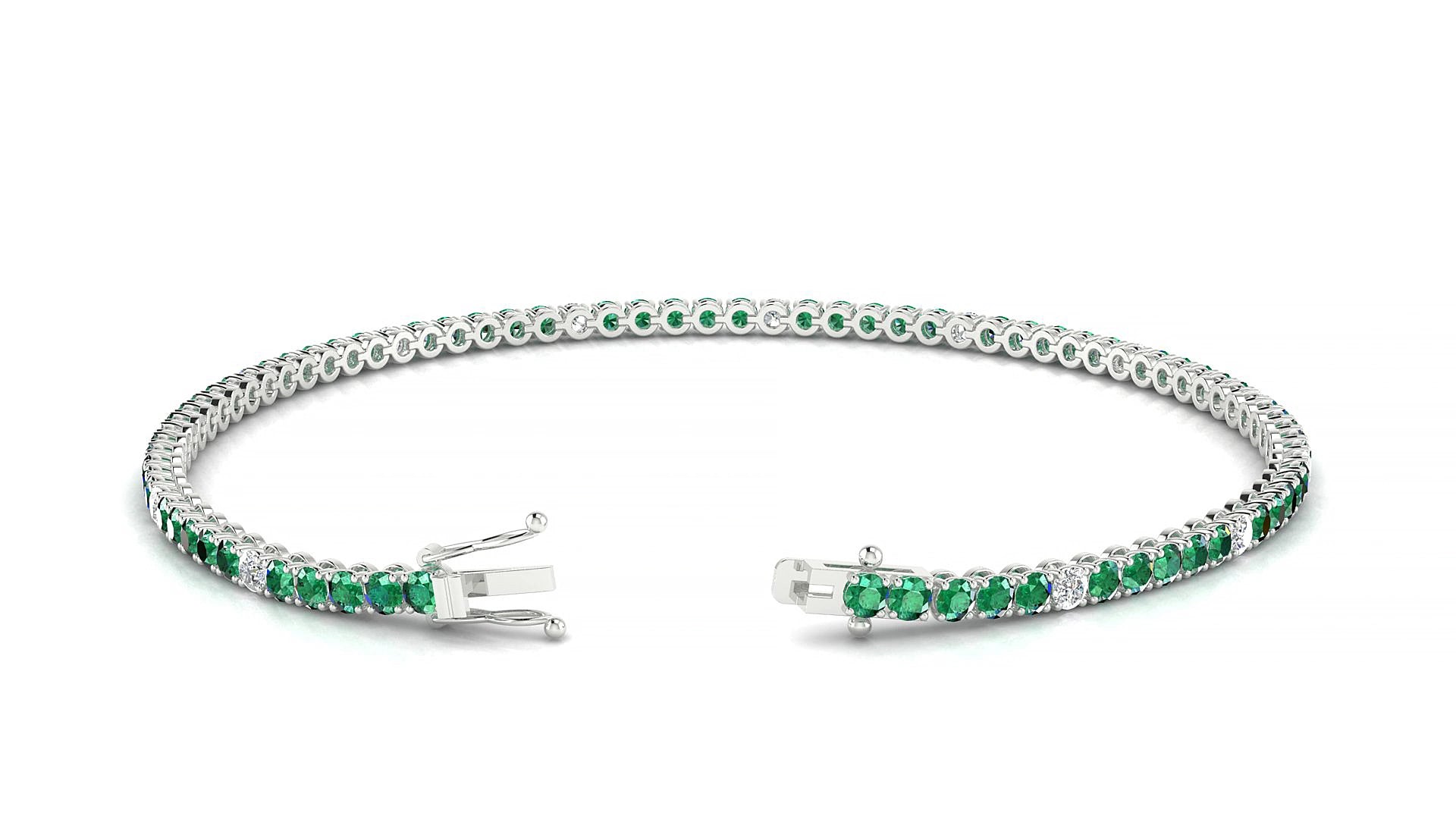 Firenze 5-1 | 18k White Gold 2 mm Round Natural Emerald & Diamond 18 cm Tennis Bracelet