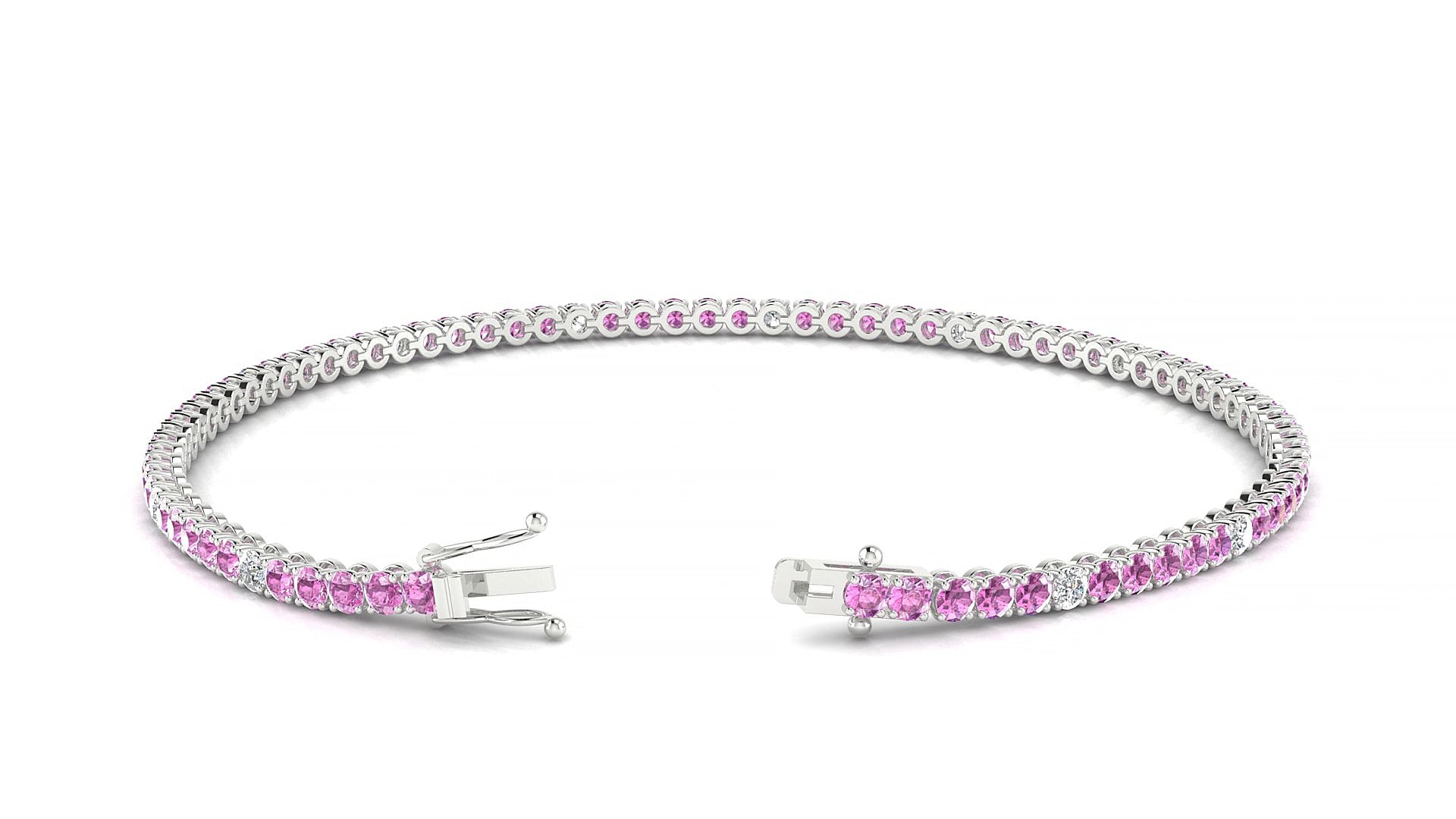Firenze 5-1 | 18k White Gold 2 mm Round Natural Pink Sapphire & Diamond 16 cm Tennis Bracelet