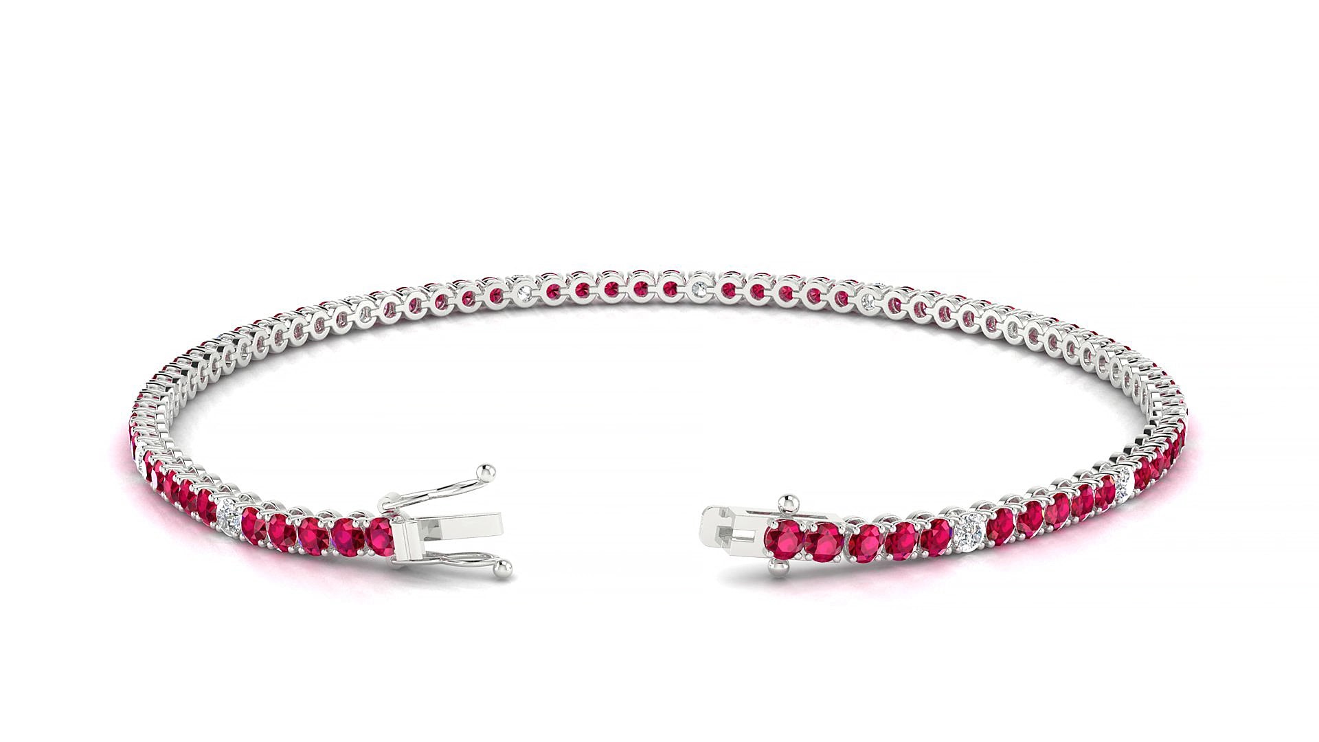 Firenze 5-1 | 18k White Gold 2 mm Round Natural Ruby & Diamond 16 cm Tennis Bracelet